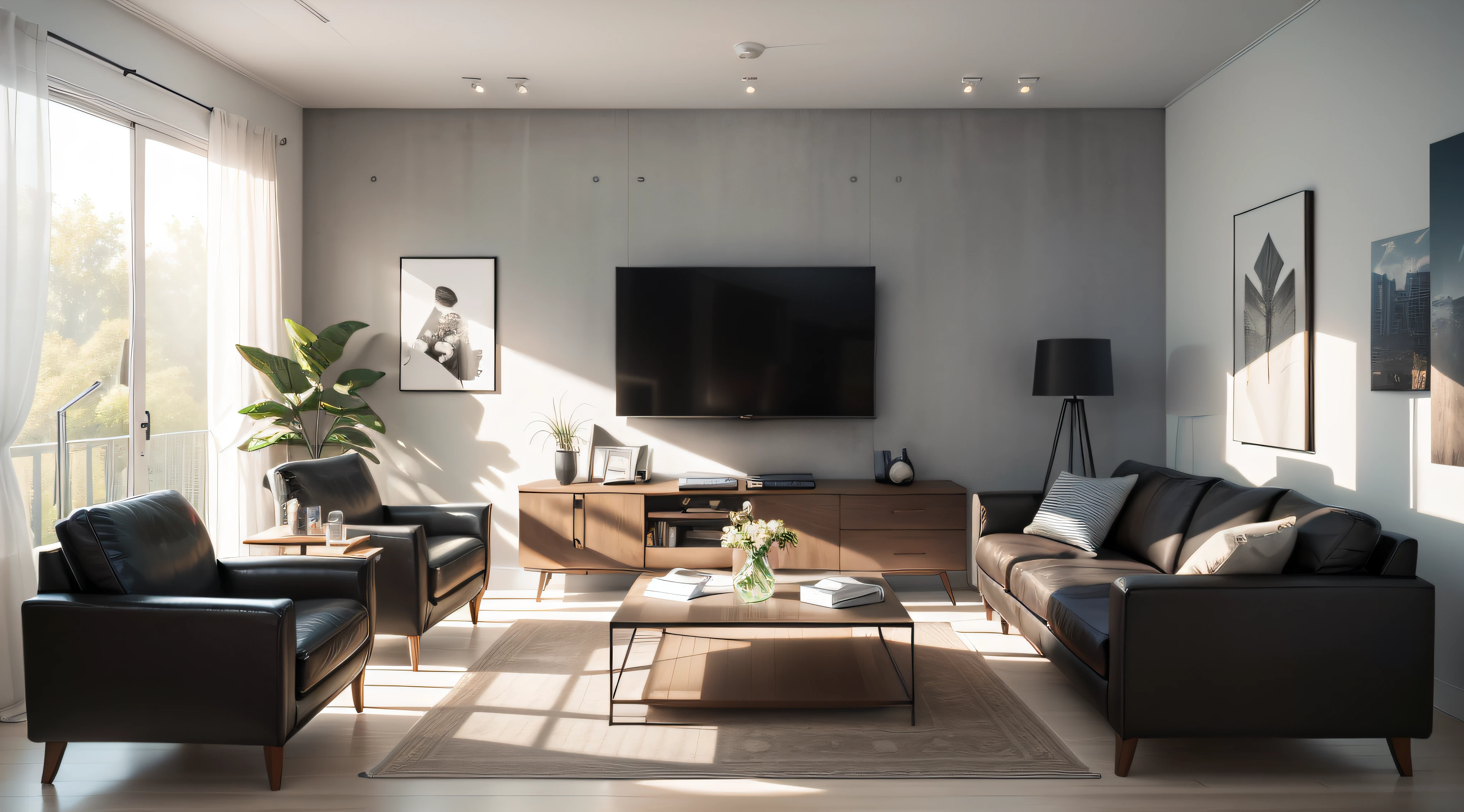 Create an image featuring a modern living room with sleek furniture, minimalist decor, and an empty concrete wall as the backdrop, showcasing the beauty of simplicity in interior design.