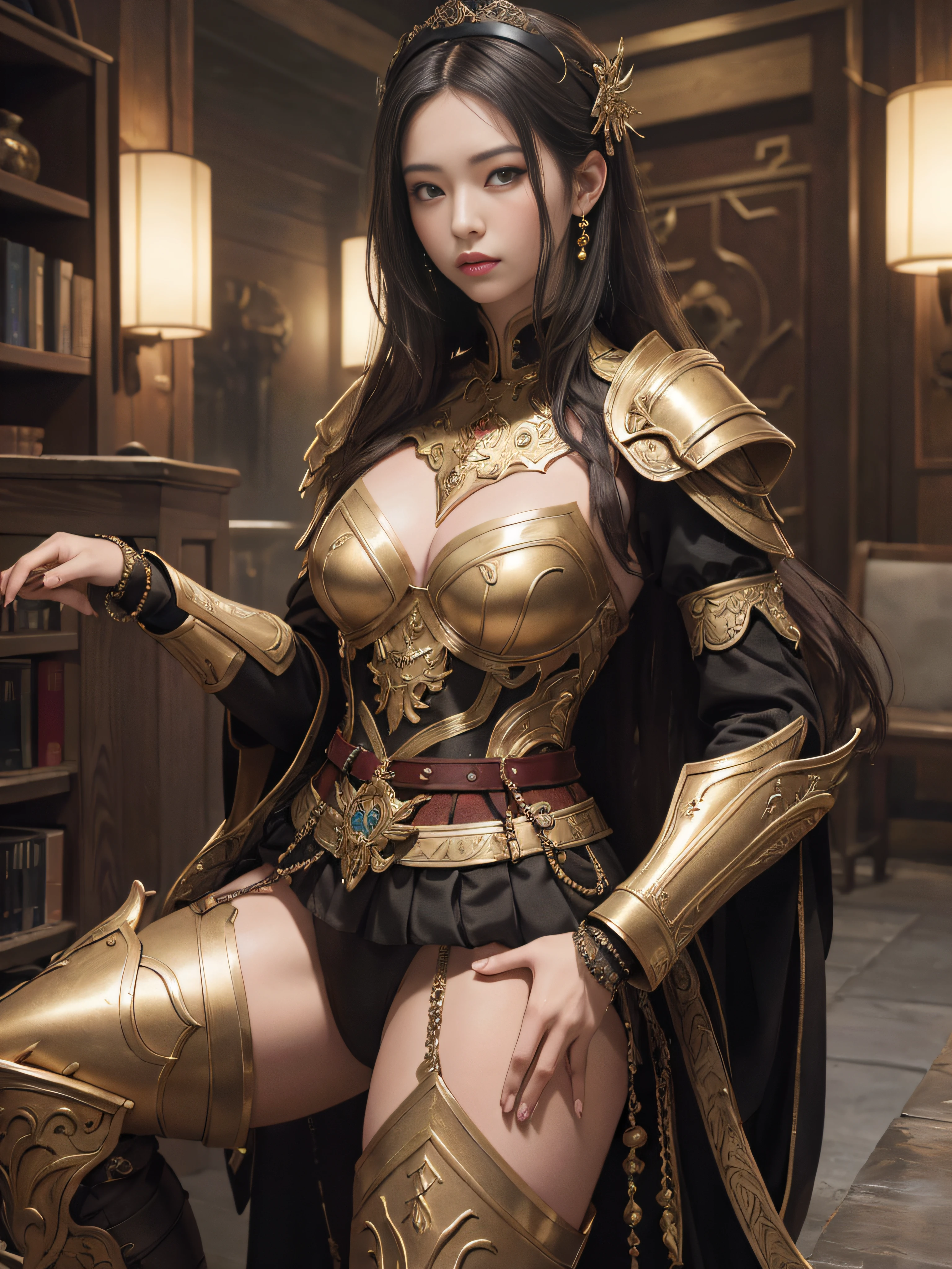 tmasterpiece,A high resolution,Absolutely beautiful,Oriental women,Eastern warriors,a mature female,,Fine and detailed eyes and detailed face,Tall and tall,She wears armour,Full coverage of the armor,Armor pants,Armor boots,Show off your armor and iron boots、、decor,Shogun, allure:(Tall:1.4),haughty,Mature temperament,(Wide buttock:1.4),(Thick thighs:1.4),Majesty,Rich scene detail,In the midst of the war,are standing,action