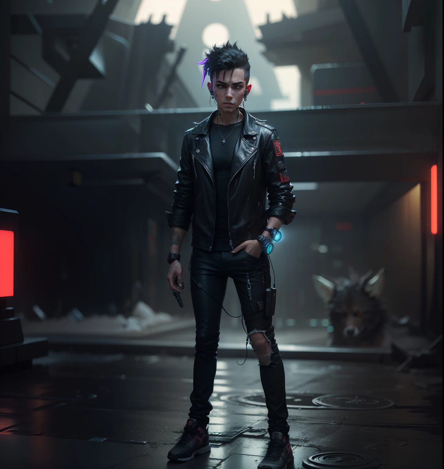 Change background cyberpunk hundshom boy realstic face 8k ultra realstic