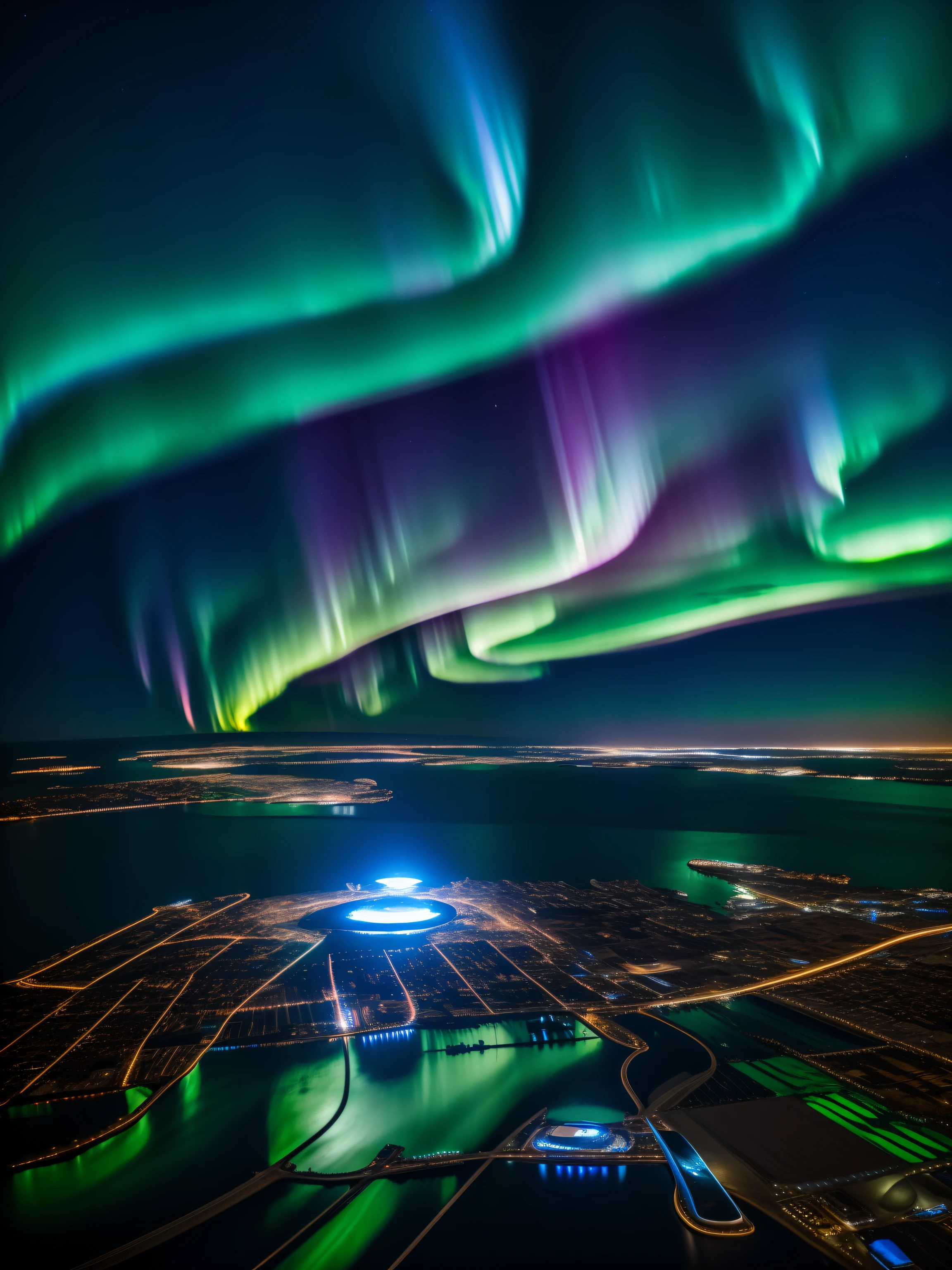 Top view of the planet in the sky, northern lights, He looked into the distance, Realistic, Ultra photo realsisim, Hyper-cinematic, Ultra photo