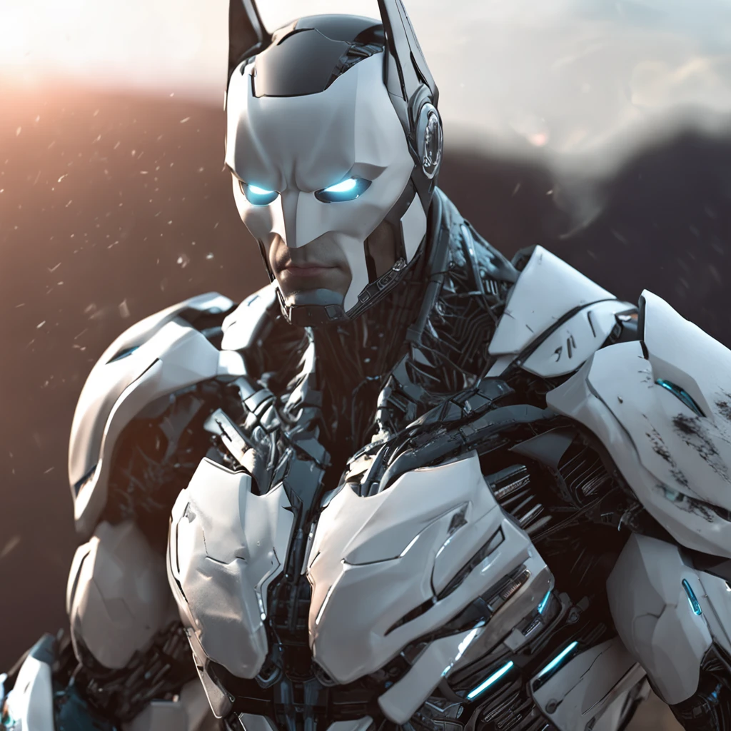 :Realistic white Batman focused on advanced cybernetic masterpiece suit, Kinematic, Aria, hightquality ::n_Style drawing, Low quality defects, human - shaped, game, Anime