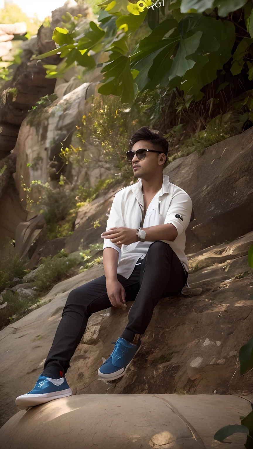 there is a man sitting on a rock with a skateboard, with a cool pose, on a rock, sitting on a rock, stylish pose, full body photogenic shot, casual photography, cool pose, edited in photoshop, profile pic, candid picture, casual pose, mohamed chahin style, sitting on rocks, taken with canon 8 0 d, jayison devadas style realistic face ultra hd