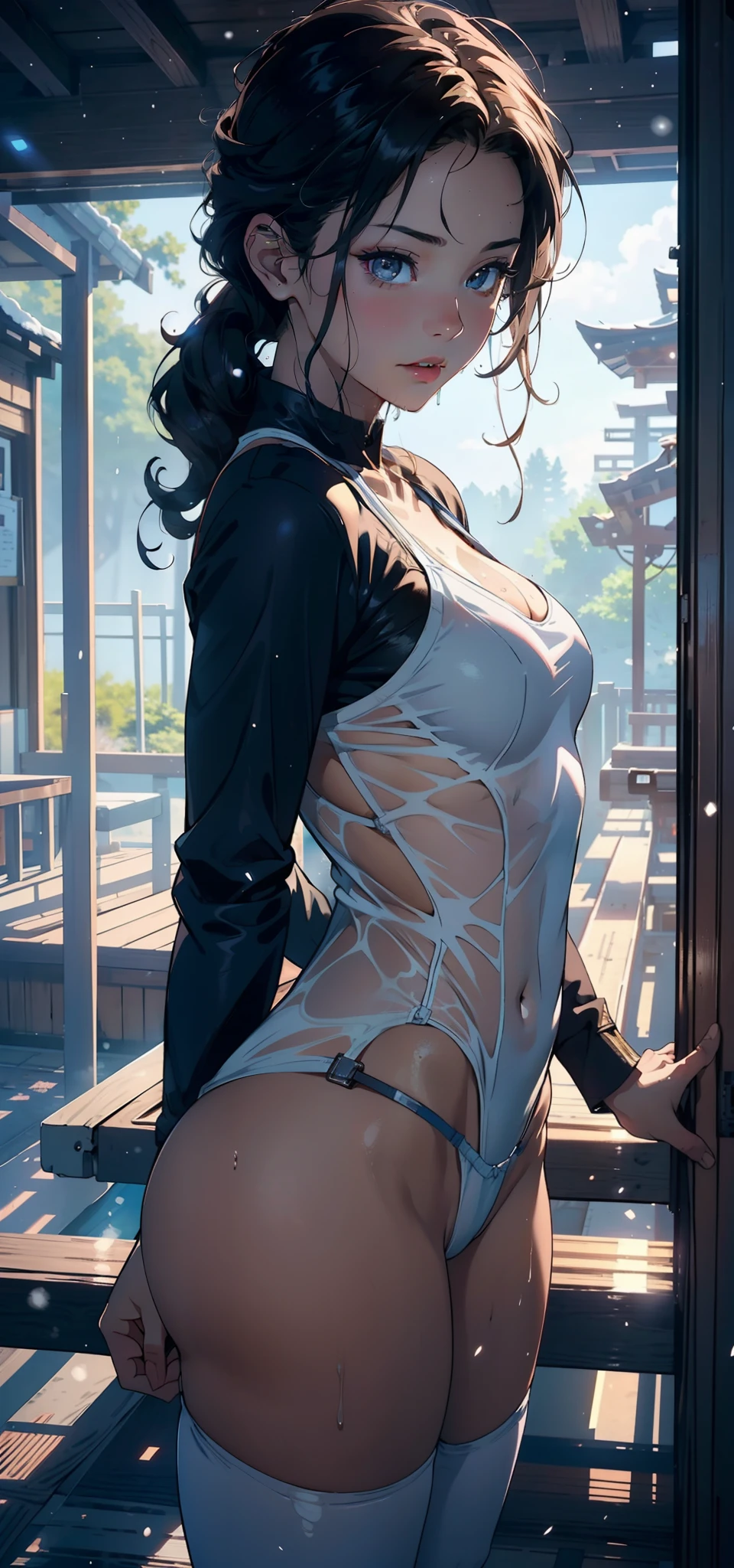 1female,,bit girl,super adorable,Small breasts,Pornographic exposure, 独奏,Wearing a Superman uniform,(Background with:coniferous forest,at winter season,Snow on the ground) Feel free to hairstyle, 比基尼,standing on your feet,Sweat profusely,drenched all over the body, curlies, mostly cloudy sky,(((tmasterpiece),(Very detailed CG unity 8K wallpaper),best qualtiy,cinmatic lighting,detailed back ground,beatiful detailed eyes,Bright pupils,(Very fine and beautiful),(Beautiful and detailed eye description),ultra - detailed,tmasterpiece,)),face to the viewer,A high resolution,ultra - detailed)scifi style,revealing breasts,Bare genitalia, Bulge,Camel toes,Raised sexy,Flushed complexion,Open-mouthed,Front upper body,