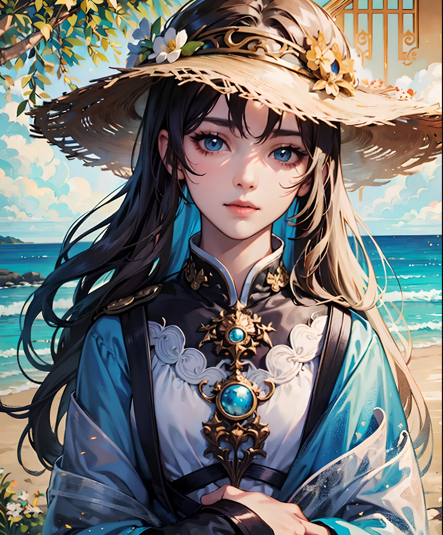 Anime illustration of a group of beautiful girls, stand on the road behind the ocean, looking at viewer, (cinematic:1.2), (masterpiece:1.3), intricate and highly detailed --auto --s2