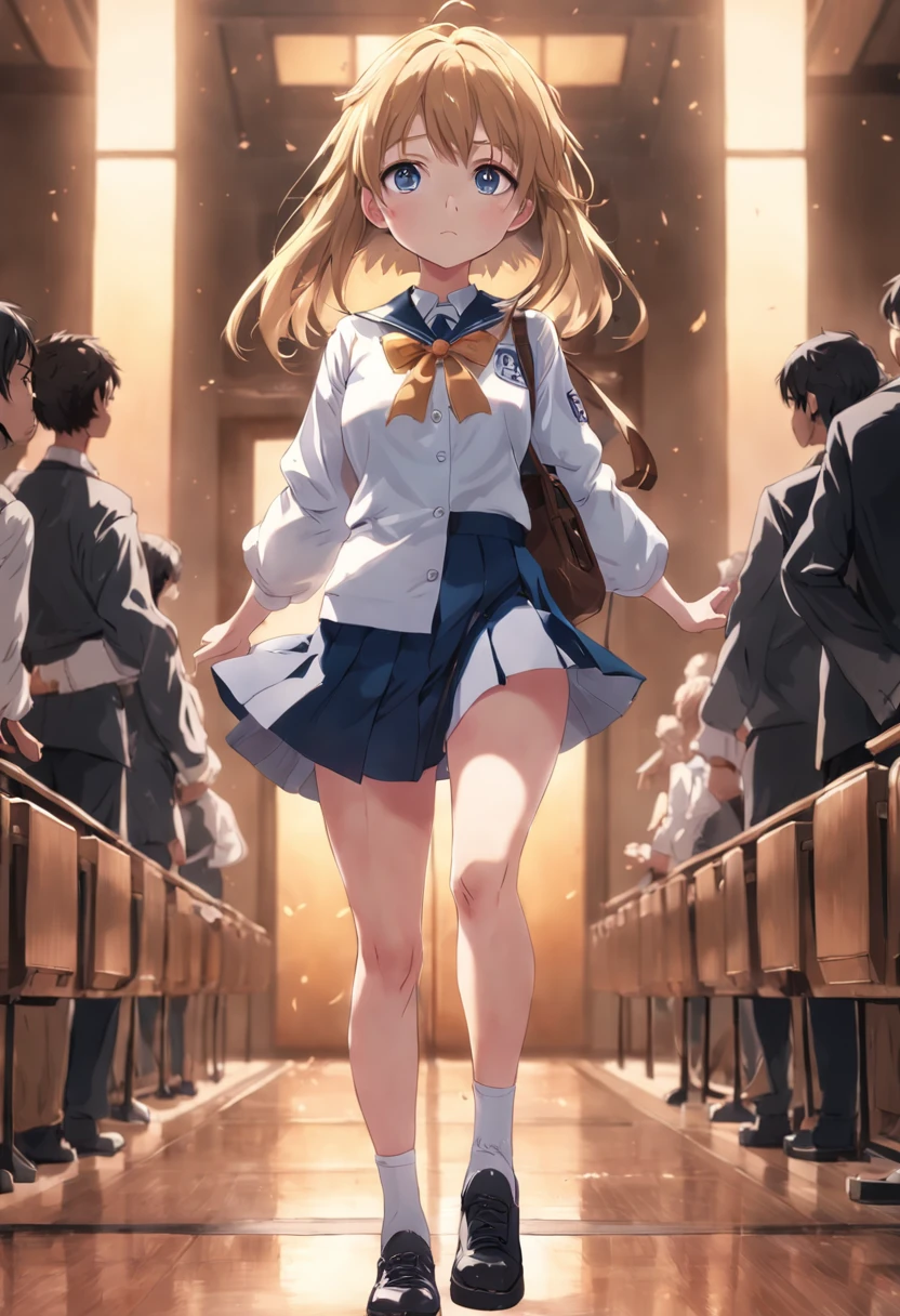 1girl, solo,(best quality),(masterpiece:1.1), full body, looking_at_viewer, dynamic angle, school uniform, cute, clear facial skin,