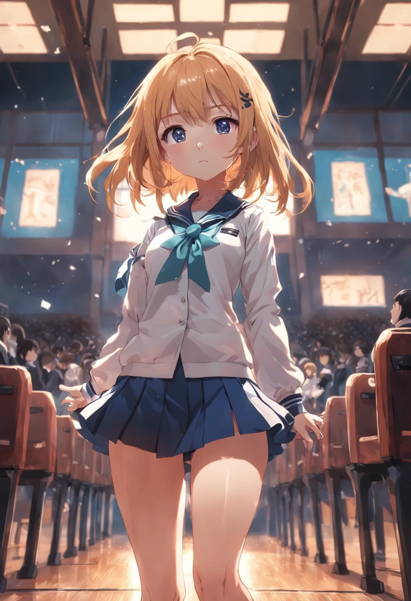1girl, solo,(best quality),(masterpiece:1.1), full body, looking_at_viewer, dynamic angle, school uniform, cute, clear facial skin,