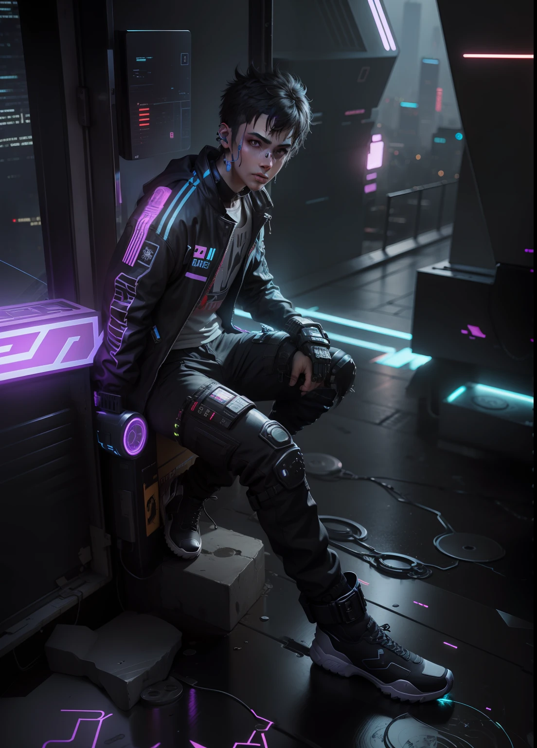 Change background cyberpunk hundshom boy realstic face 8k ultra realstic