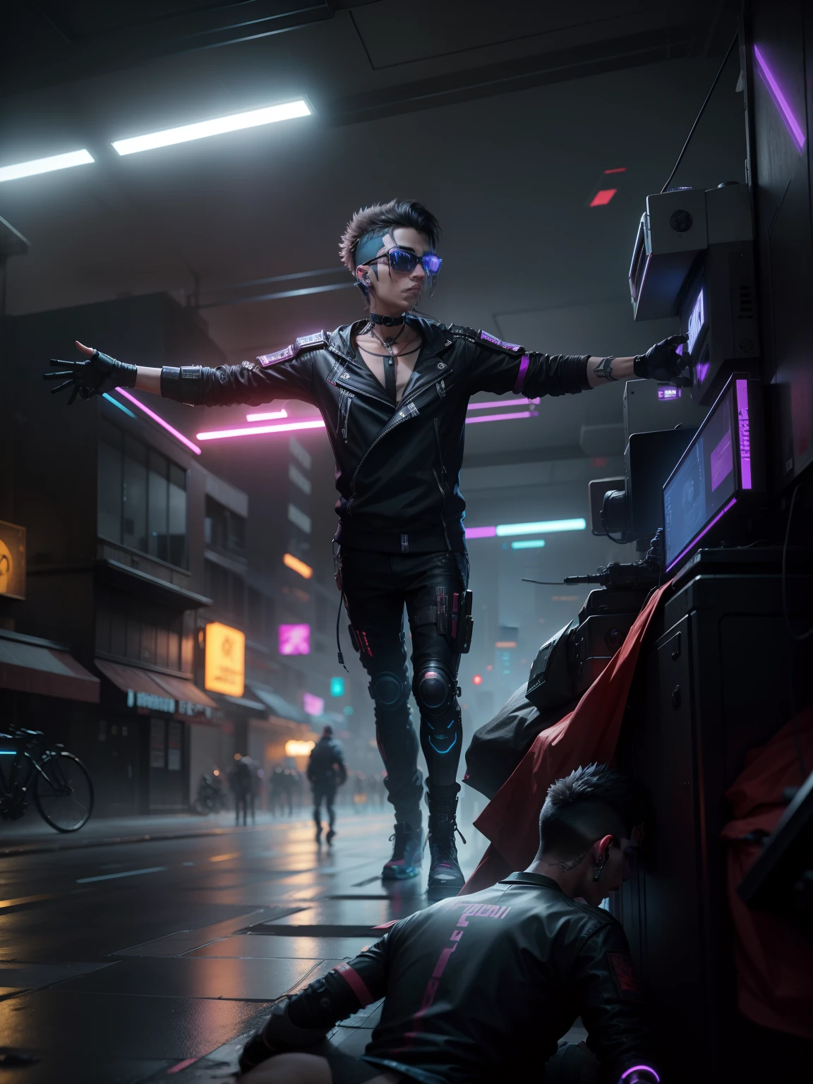 Change background cyberpunk hundshom boy realstic face 8k ultra realstic
