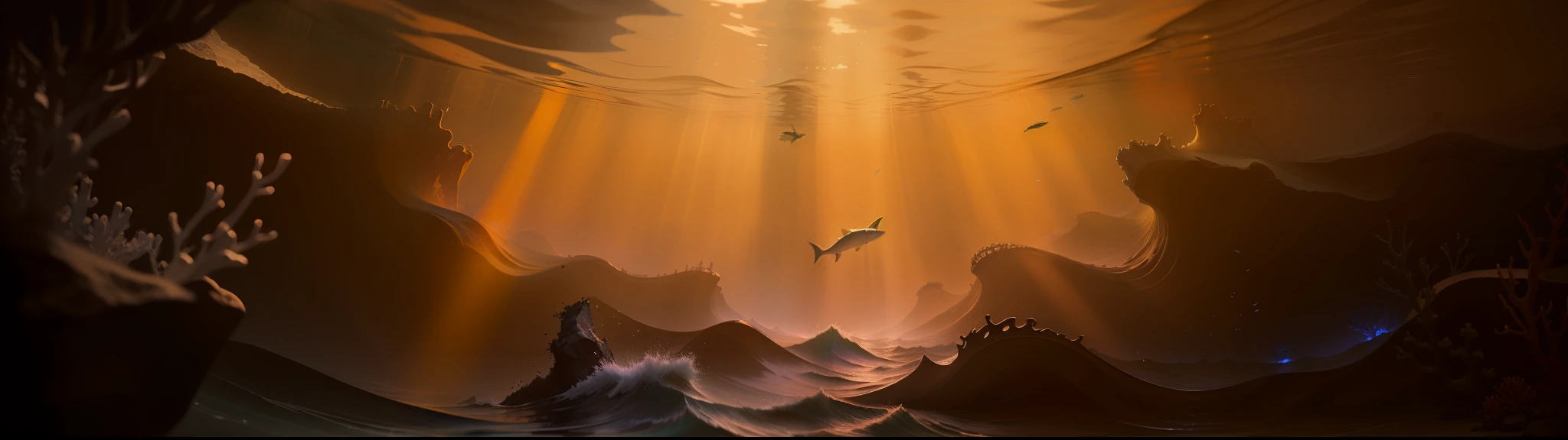 Undersea scene,There is light coming down