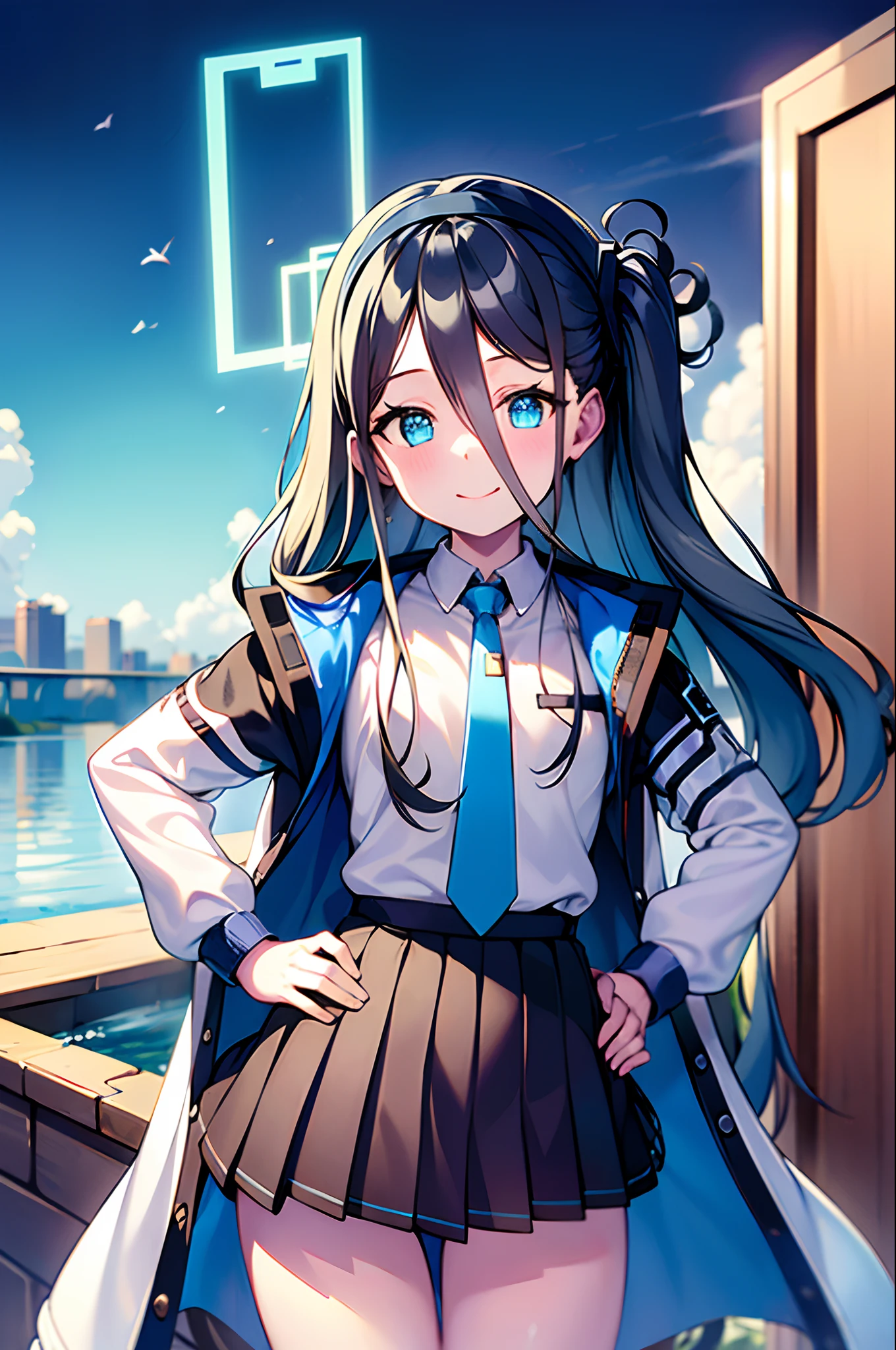 masterpiece,best quality,ultra-detailed, ray tracing,perfect lighting, original_alice,alice_halo, (shiny skin:1.2)[wet with oil:0.3],reflection, .put hands on the hip.up chest.