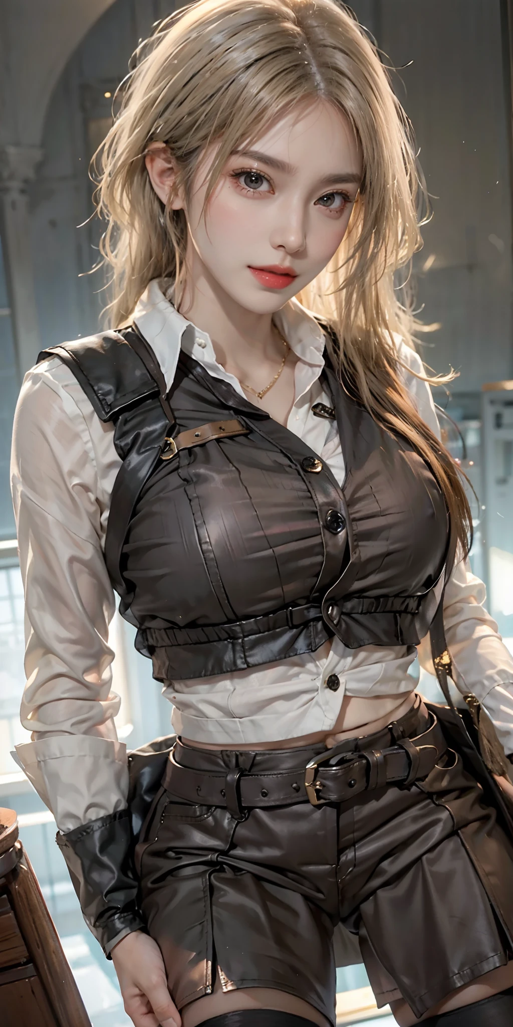 photorealistic, high resolution, 1women, mature female, solo, hips up, jewelry, school uniform
