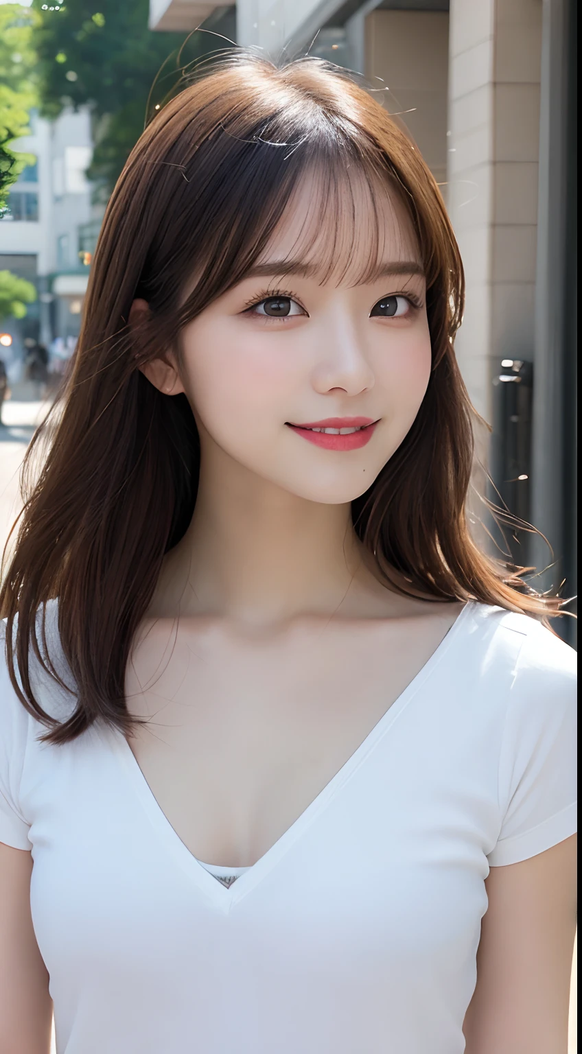masutepiece, Best Quality, Illustration, Ultra-detailed, finely detail, hight resolution, 8K Wallpaper, Perfect dynamic composition, Beautiful detailed eyes, doress,Medium Hair, Mid-chest, Natural Color Lip, Random and sexy poses,Smile,Aoyama Street Walk、20 years girl