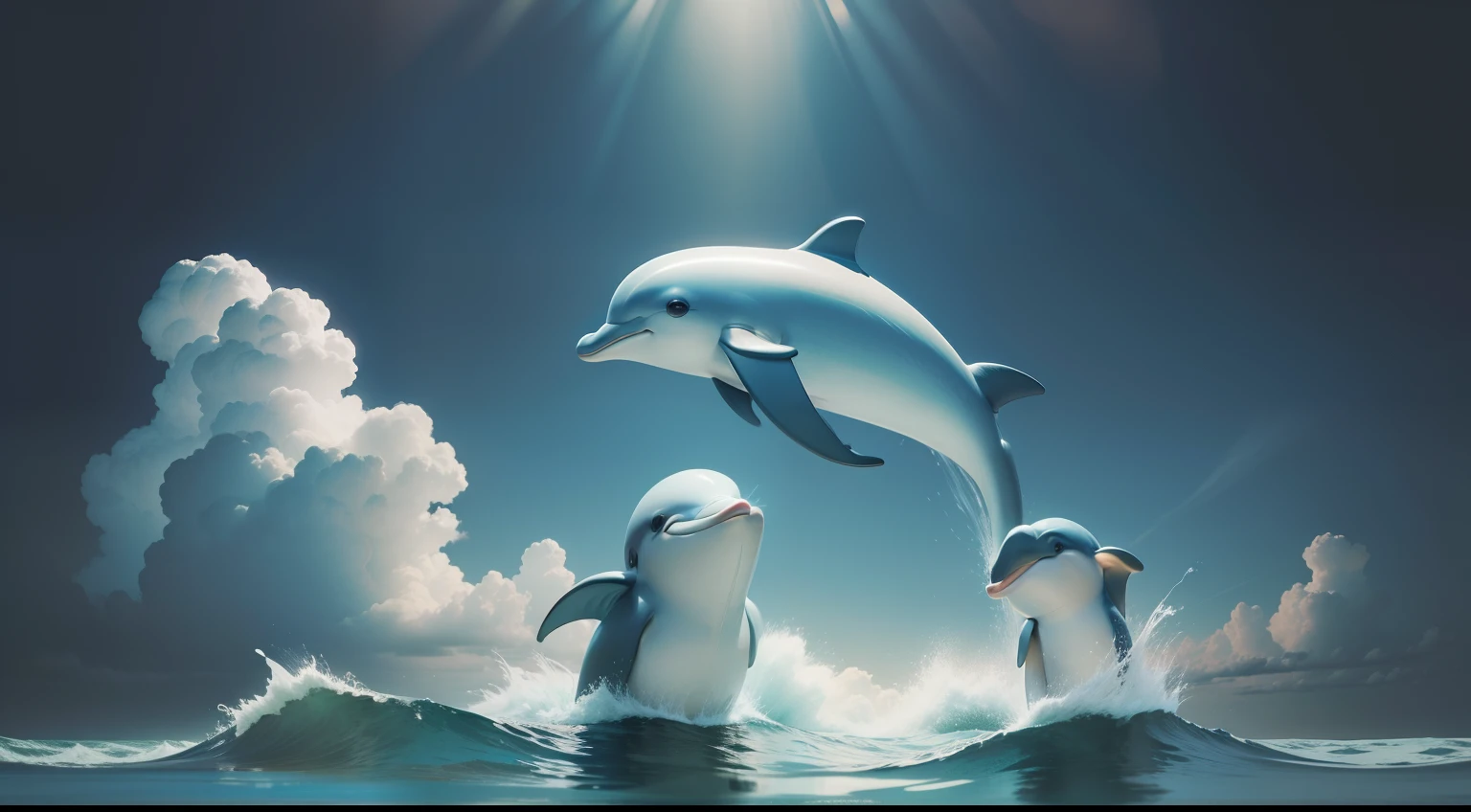 Dolphin acknowledged that curiosity should be balanced with wisdom and friends'(many dolphin together)advice, cartoon style,,