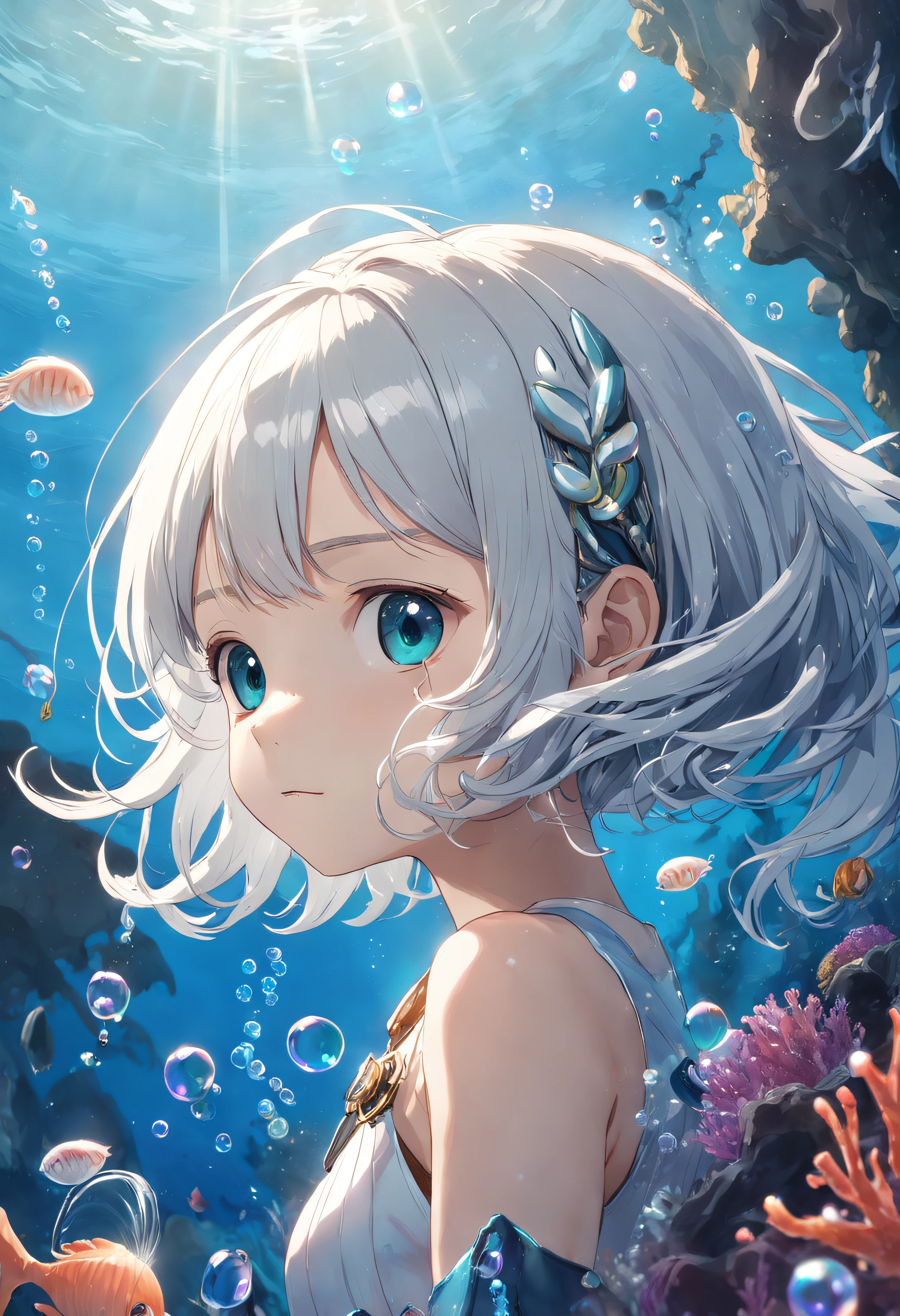 short hair,Blue Hair,Acting cute,Sea