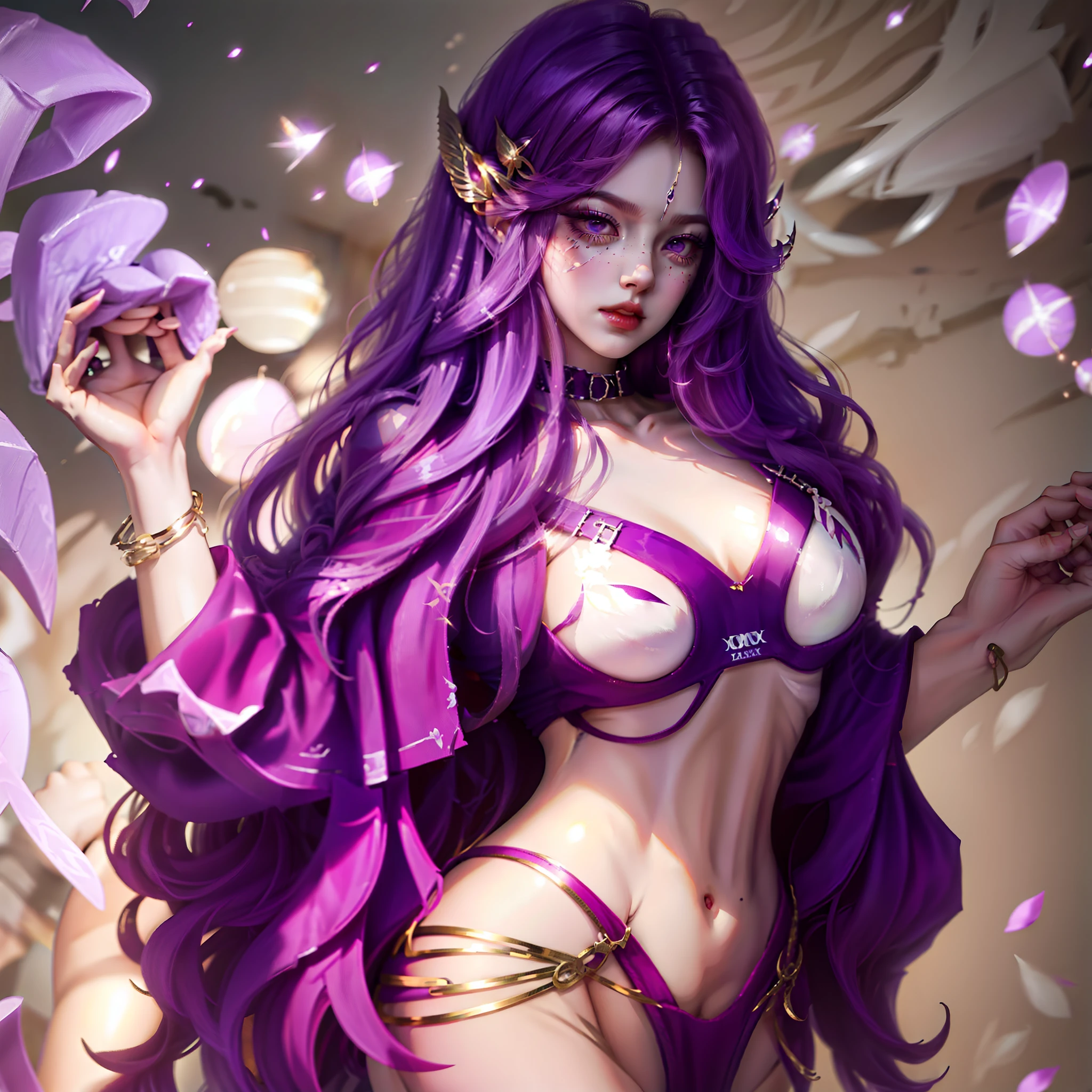 Purple hair big breasts,femele,succubi,huge tit,Cocked buttocks,stocklings