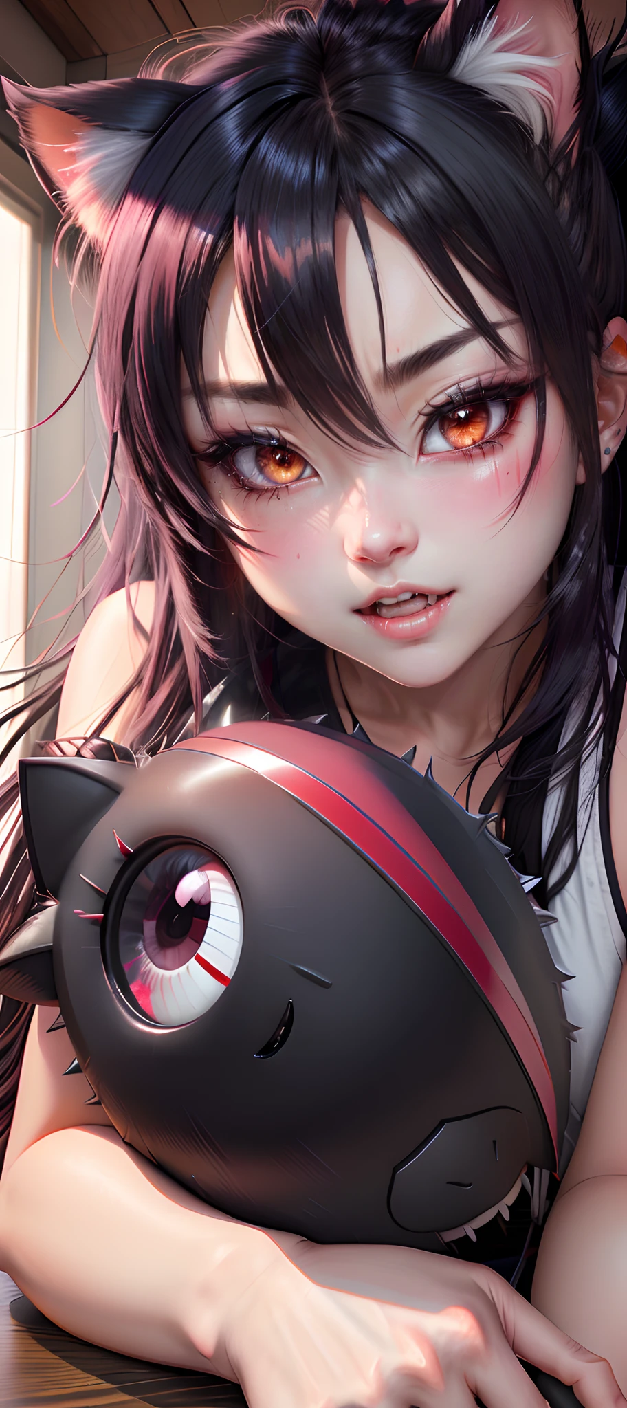 Fang, Messy hair, Rolling eyes, Heart-shaped pupils, hearts in eyes, rough breath, torogao, Drooling, ahegao, Naughty face, Naughty, endured face, Reflectors, saliva trail, Light blush, expressionless eyes, High detail, anime big breast, modern, romanticism lain, Super detail, 1080p