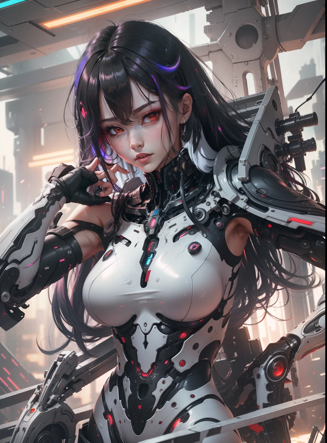 (A female centaur:1.5),She is both(Female: Centaur, half human, half horse, half horse, half horse:1.5),It is also a female Yingzhao。She blends both images,The first is:((The head of the horse/neck/Shoulder these parts,Replaced with a beautiful female human upper body):9.9),'s(Female, half-centaur, half-human, half-horse, half-human:1.5),The second is:((The head of the horse/neck/lower back/hason/gluteal/Shijo Thigh Female Embodiment):9.9),'s(Seamless chimera of a female half-horse with a beauty:9.9),(It's like a chimera of a female human and a half-horse costume:9.9),This chimerism is based on a strong future(Technologie:1.5)above。The ultra-wide-angle lens captures the image of her beautiful and ethereal wings on the ionosphere launching a super-high-speed charge and leaping。Her front half is distinctly feminine,Tall sexy body,possessed(K cup giant coconut tit chest:9.9),Has(Narrowed small brute waist 5.5)、Butterfly cross、(Long legs:9.9),The embedded interface of the bent female metamorphosis part of the back half of the body is at the hip position of the front half of the body。(The horse-shaped, half-horse torso form of her back body is completely female humanization9.9)。Translucent fluid flowing from the(Narrowed sternum 5.5)The upper end begins to embed the chest cavity of a woman in the shape of a bent dog style at the back of the beautiful woman's body/lower back/Ventral transverse。Then there are the sexy beauty's upright hips,(Her entire body has been completely female and replaced by a female body:9.9),Including the half-horse part。Mechanized armor covers the legs with knee-shaped anti-joints and feet,And these parts are highly anthropomorphic,This makes her legs graceful and slender,Her four horse legs exploded in length proportions and was slender and toned,Under the legs are skinny white feet dressed in Skyscraper Heels,Use Midjourney's advanced stroke tools and color palettes, as well as texture packs, model packs, and texture tools,Concentration,Include