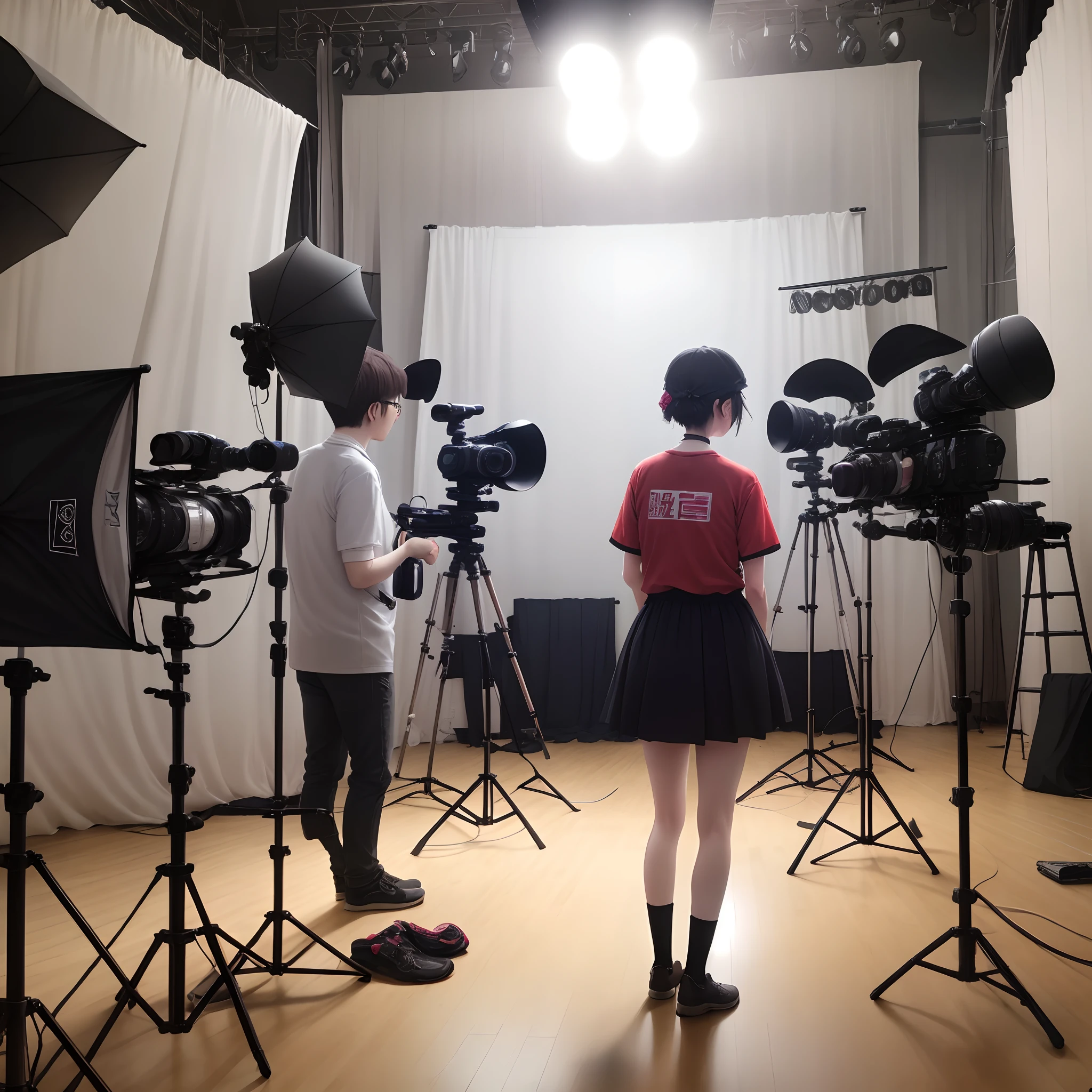 Scene of the shooting studio supervision A staff