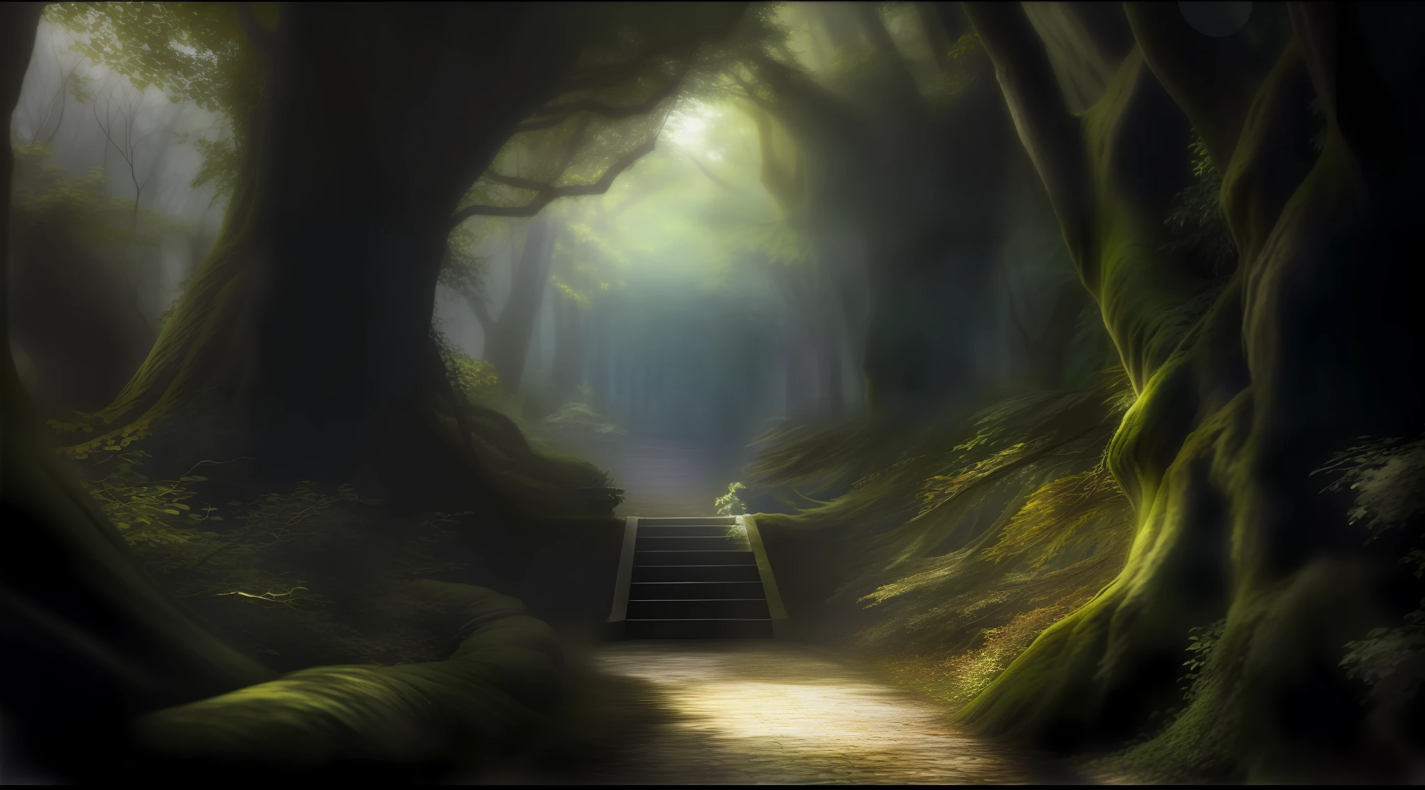Fantastic forest、Entrada misteriosa、Emits a soft etheric glow、Poderes misteriosos、The world beyond the entrance will change forever。Plantas e criaturas brilhantes decoram a paisagem、Seres de outro mundo aparecem。It depicts the poignant moment when you find a fantastic entrance。Create works that express the transition from everyday life to fantasy。very realistic, fotografia, Ponto de vista de uma pessoa, Super Detalhe, alto detalhamento, alta qualidade, em 8K