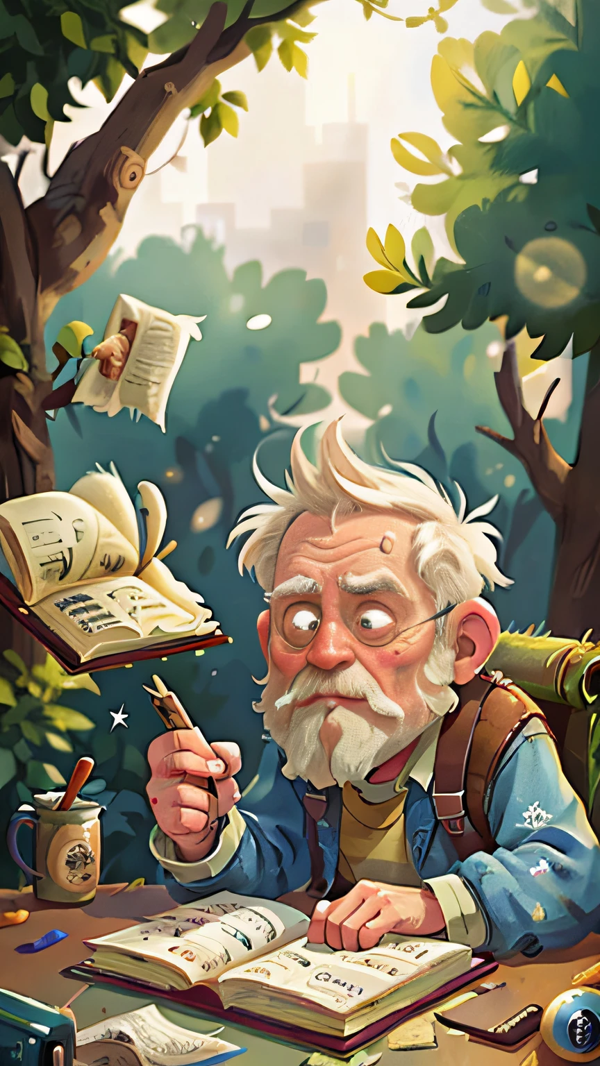 a old man,A worn-out book,Shabby,Incomplete,Clear focus, (tmasterpiece:1.2) (realisticlying:1.2) (Bokeh) (best qualtiy)(complexdetails) (8K)(Sharp focus)