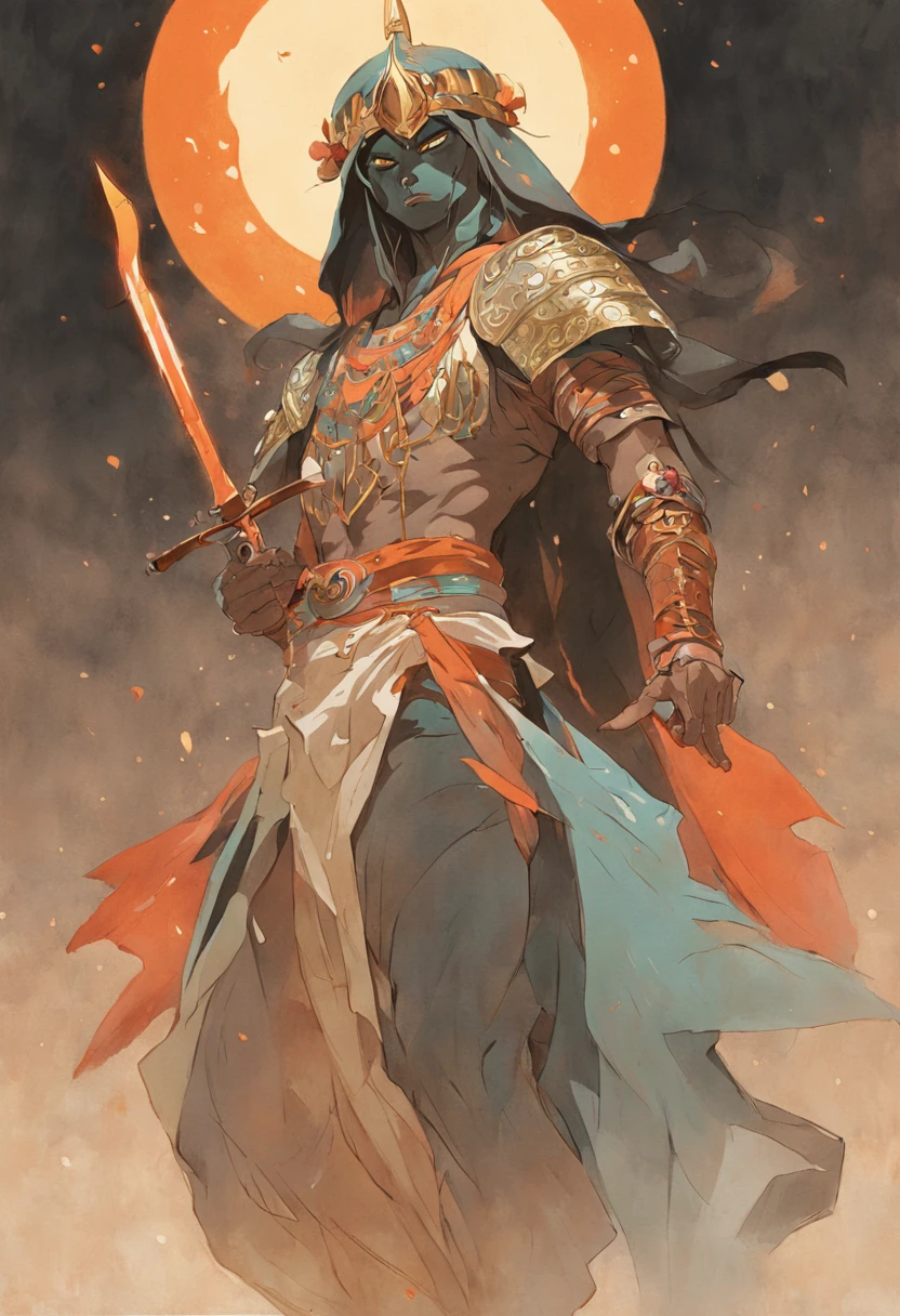 arab jinn warrior, painterly gouache, leyendecker