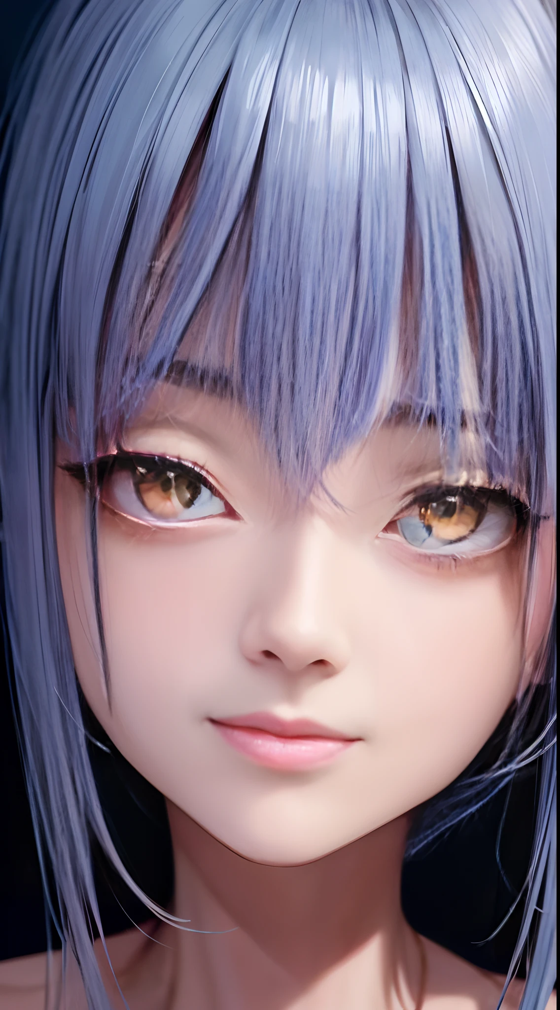 in a 4k、 ​masterpiece, top-quality, 8K, absurderes, beautiful a girl, Clean face, looking at the viewers, A smile, , cute little, (Glitter and smoky red eyeshadow and glitter, glazed pinkish red lips:0.8), A hyper-realistic, hight resolution, a picture, film grains, chromatic abberation, foco nítido, nffsw, face lights, Dynamic lighting, 电影灯光, Professional Shadows, simple background, (Dull blue background:1.3)、highestdetailed、Extreme details、ultra-detailliert、detaile、authentic skin、delicated facial features、detailed faces and eyes、Sharp pupils、Realistic pupils、(Black eye:1.0),full bodyesbian、waistline、Slim type、((fullnude)) --auto