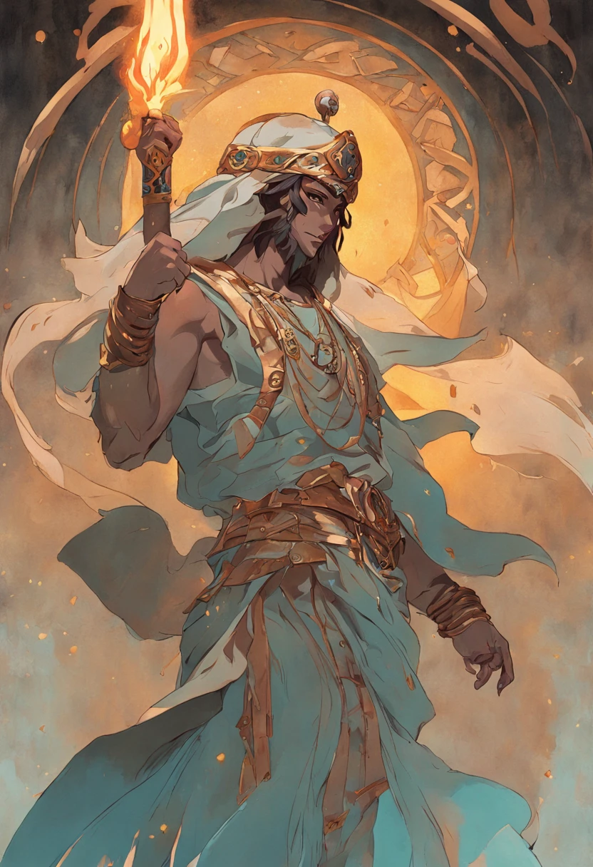 arab jinn warrior, painterly gouache, leyendecker
