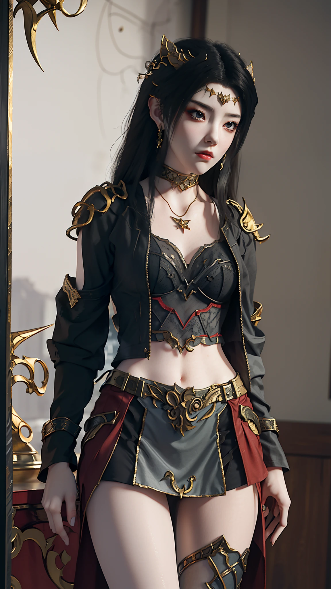 anime - style image of a woman in a short skirt and jacket, a photorealistic painting by Kentaro Miura, Trend of CGsociety, conceptual art, Smooth anime CG art, made with anime painter studio, Realistic anime 3 D style, photorealistic anime girl rendering, drawn in anime painter studio, Photorealistic anime, anime styled 3d, 3 d anime realistic