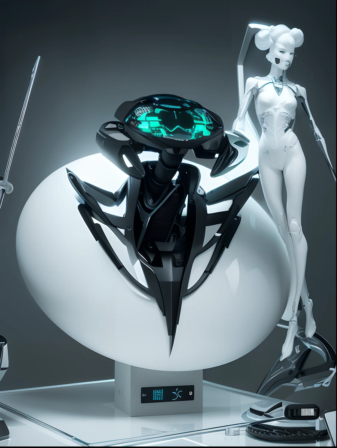 latex,Ultra-detailed complex 3D rendering of gorgeous porcelain silhouette android face, Eyes with green reflective headlights, Metal cyborgs, cyborg robot parts, 150 mm, beautiful soft studio light, rim-light, vibrant detail, Luxurious cyberpunk, Lace, Hyper-realistic, anatomically, face muscles, electric cables, micro Chip, elegant, Beautiful background, Octane rendering, HR Giger style,  8K, Best quality, Masterpiece, illustration, Extremely delicate and beautiful, Extremely detailed, CG, unit, the wallpaper, (Realistic, Photorealistic: 1.37), Amazing, finely detailed, Masterpiece, Best quality, offcial art, The 8K unit wallpaper CG is extremely detailed, Absurd, unbelievable Ridiculous, robot, silver helmets, full bodyesbian,Walking.