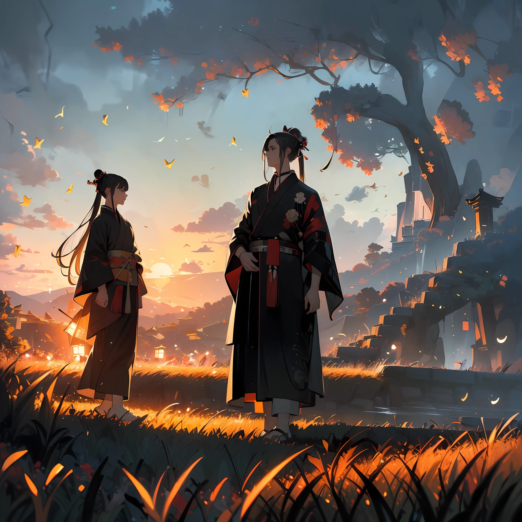 (8k wallpaper:1.2),(Ultra-high resolution:1.2),(masterpiece:1.1),wallpaper,High quality,masterpiece,(High detail),1man, samurai man bun hairstyle,long hair, wearing Ronin armour, (ghost of tushima), walking through a field of grass, Japanese master swordsman,katana on waist, simple white background, wallpaper 8k, HD quality,