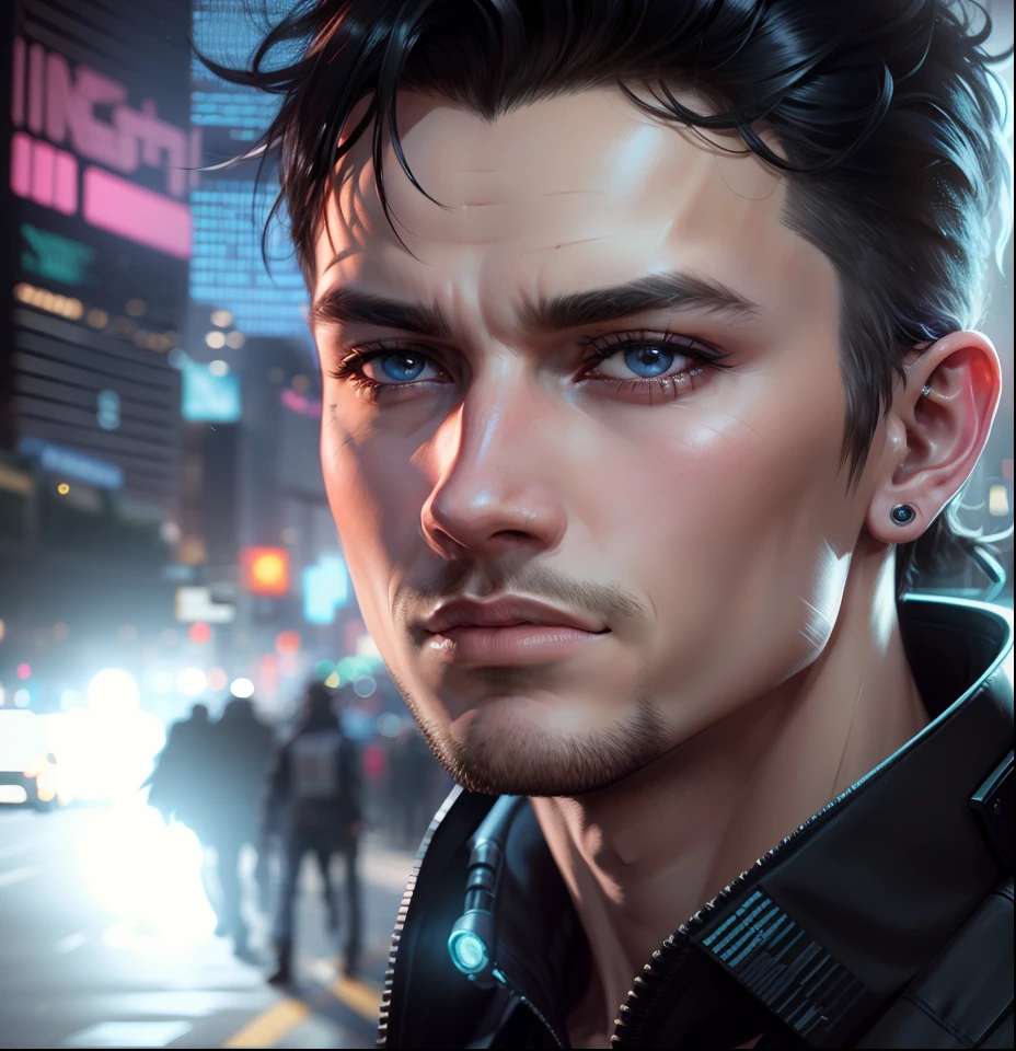 Change background, black hair colour , cyberpunk handsome boy , realistic face , ultra realistic ,