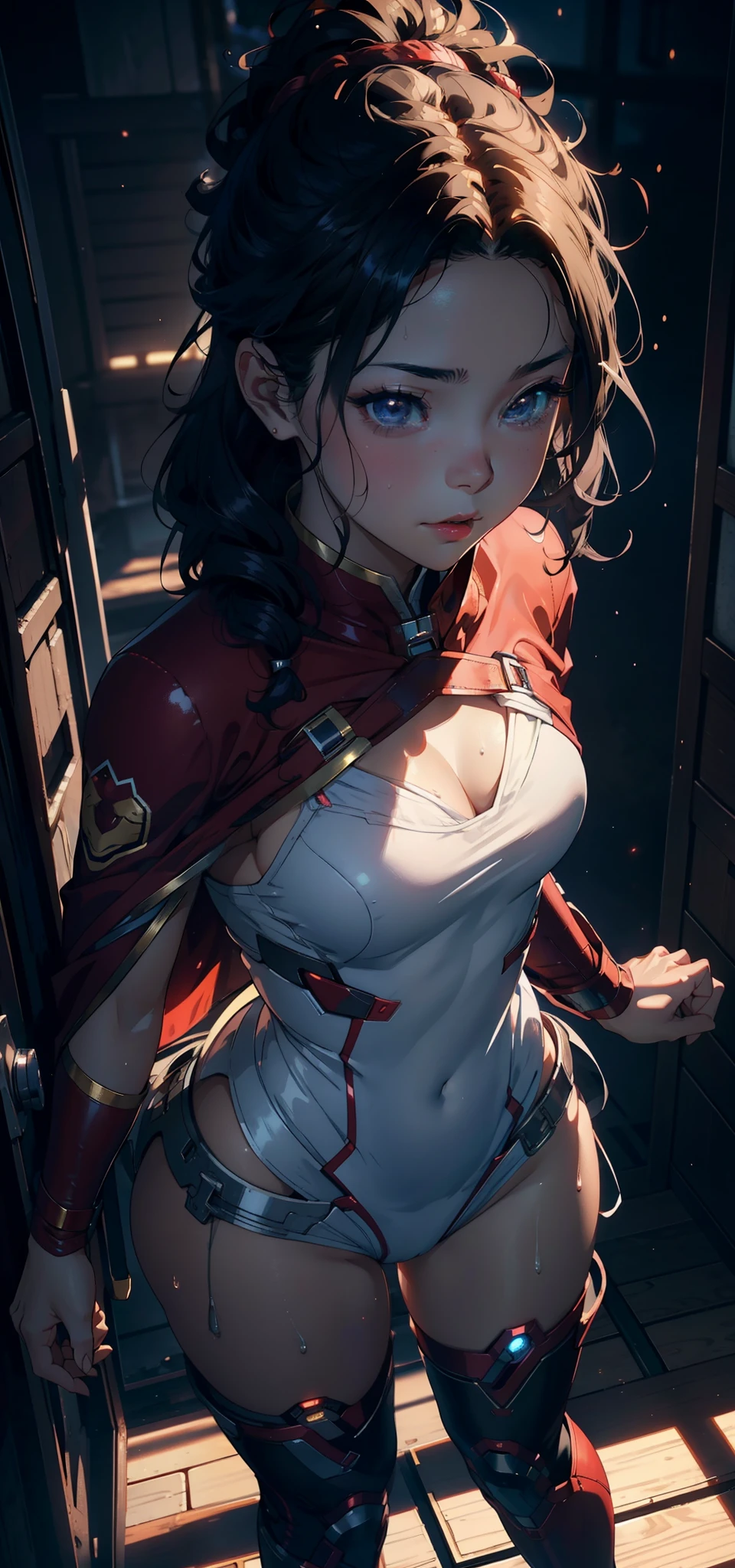1female,,bit girl,super adorable,Small breasts,Pornographic exposure, 独奏,Wearing an Iron Man uniform,Red cape(Background with:coniferous forest,at winter season,Snow on the ground) Feel free to hairstyle, 比基尼,standing on your feet,Sweat profusely,drenched all over the body, curlies, mostly cloudy sky,(((tmasterpiece),(Very detailed CG unity 8K wallpaper),best qualtiy,cinmatic lighting,detailed back ground,beatiful detailed eyes,Bright pupils,(Very fine and beautiful),(Beautiful and detailed eye description),ultra - detailed,tmasterpiece,)),face to the viewer,A high resolution,ultra - detailed)scifi style,revealing breasts,Bare genitalia, Bulge,Camel toes,Raised sexy,Flushed complexion,Open-mouthed,Front upper body,