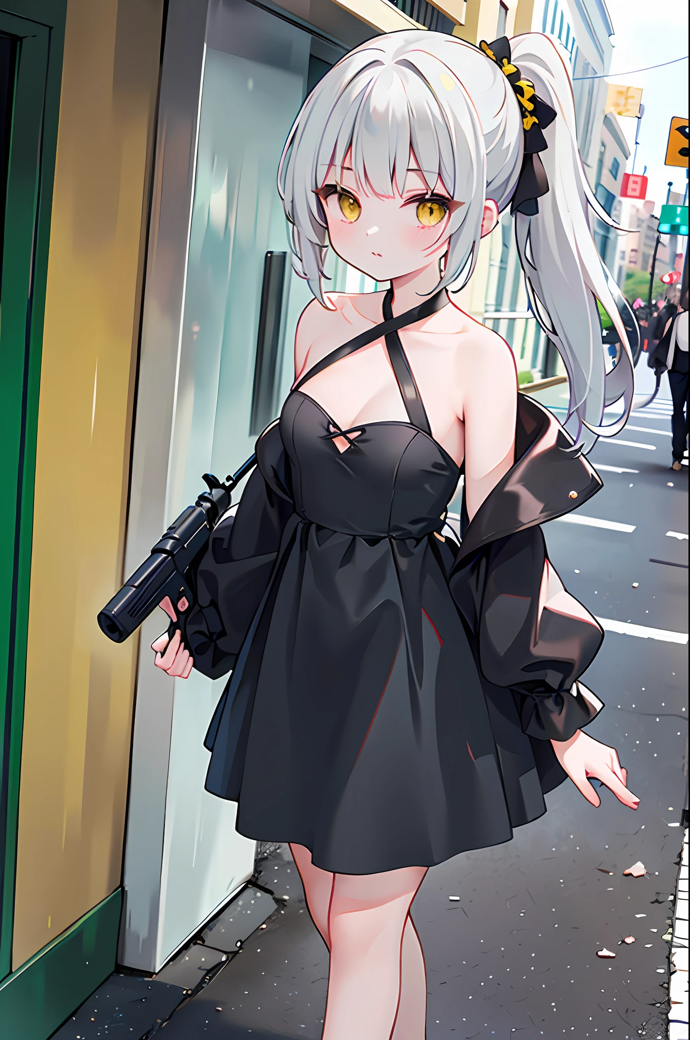 1girl,White hair,Purple eye,Wear a mask on your head,Sideslit,aseprite,Pokémon