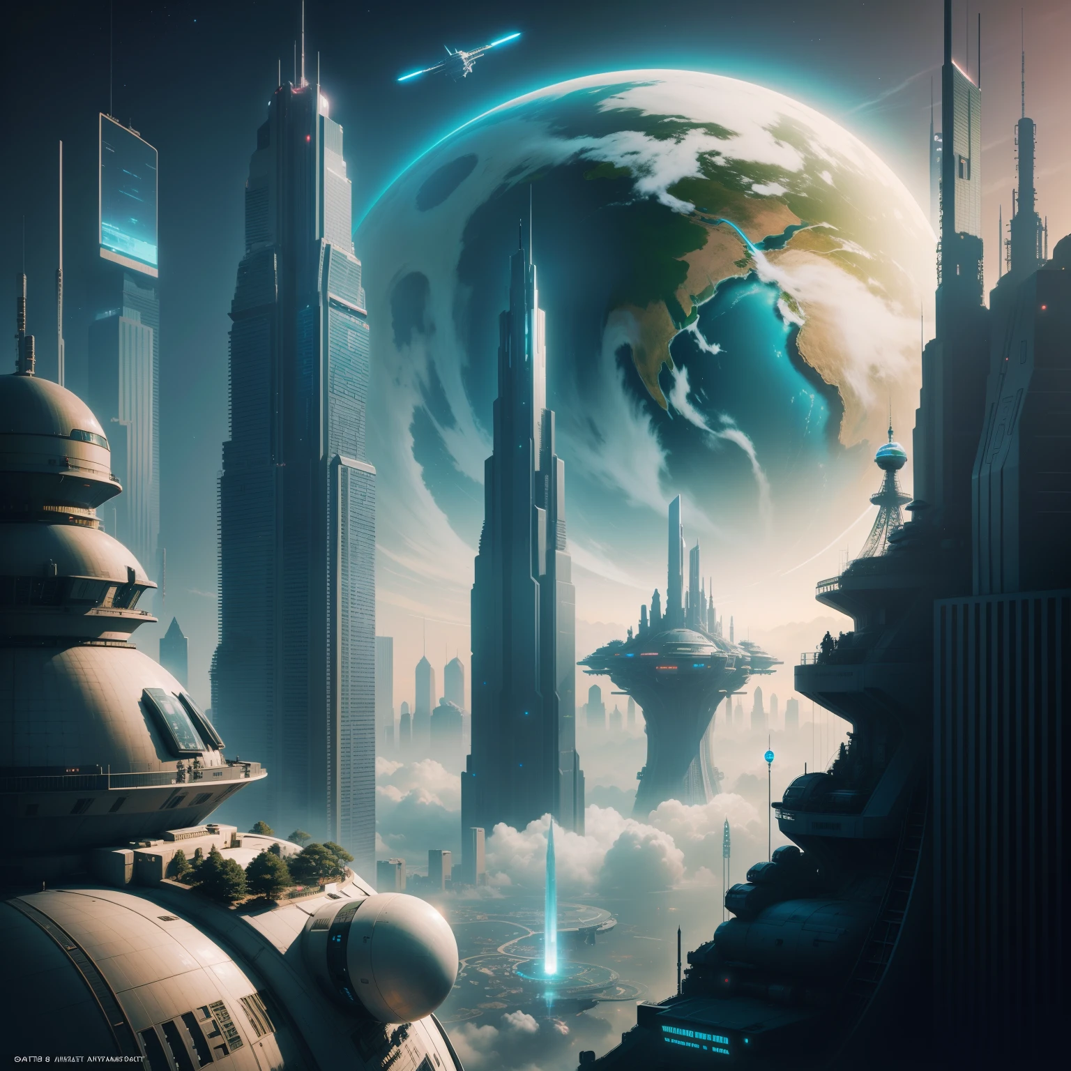 Earth Metropolis cyberpunked epcot A space station Skyscrapers top-quality masterpiece dream 超A high resolution Sci-Fi Art