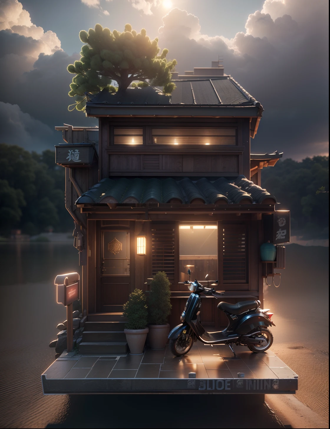 (masterpiece),(high quality), best quality, real,(realistic), super detailed, (full detail),(4k),8k,no humans, scenery, building, Japanese architecture, cloud, sky, east asian architecture, outdoors, day, small trees, small trees, no floating houses, realistic, 3D model HD rendering, building rendering, right Angle isometric view, 45 degree Angle, high detail, film, global lighting, reality lighting, Unreal Engine rendering, Substance 3D, Octane rendering, (hdr:1.3),