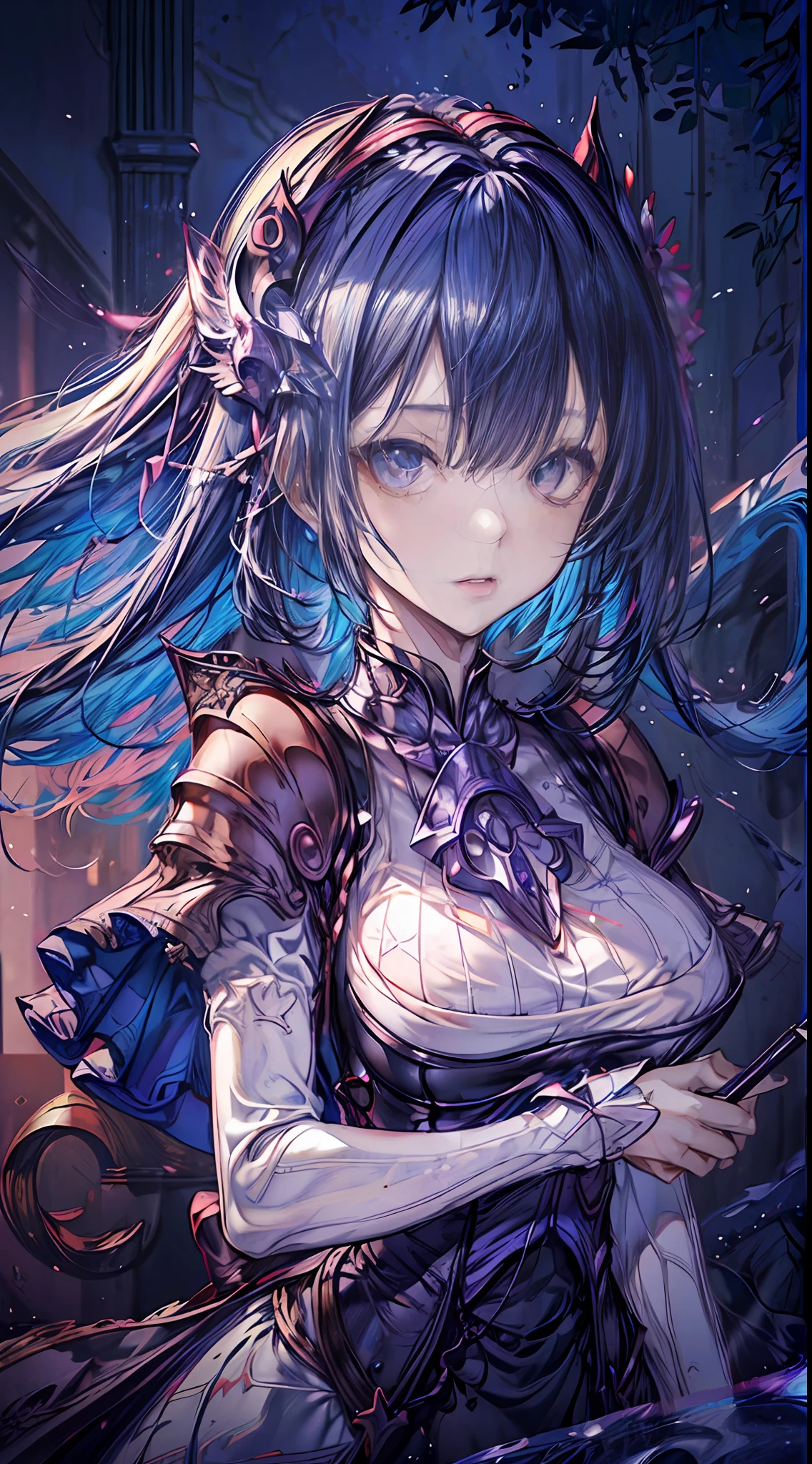 (masutepiece, of the highest quality, Best Quality, Official art, Beautiful and aesthetic:1.2), cateyes,1girl in, Solo, (stunning eyes), s Armor, Magic, light Particle, Upper body, ighly detailed, highest details, Optical Mixing, Playful patterns, lively texture, uni...