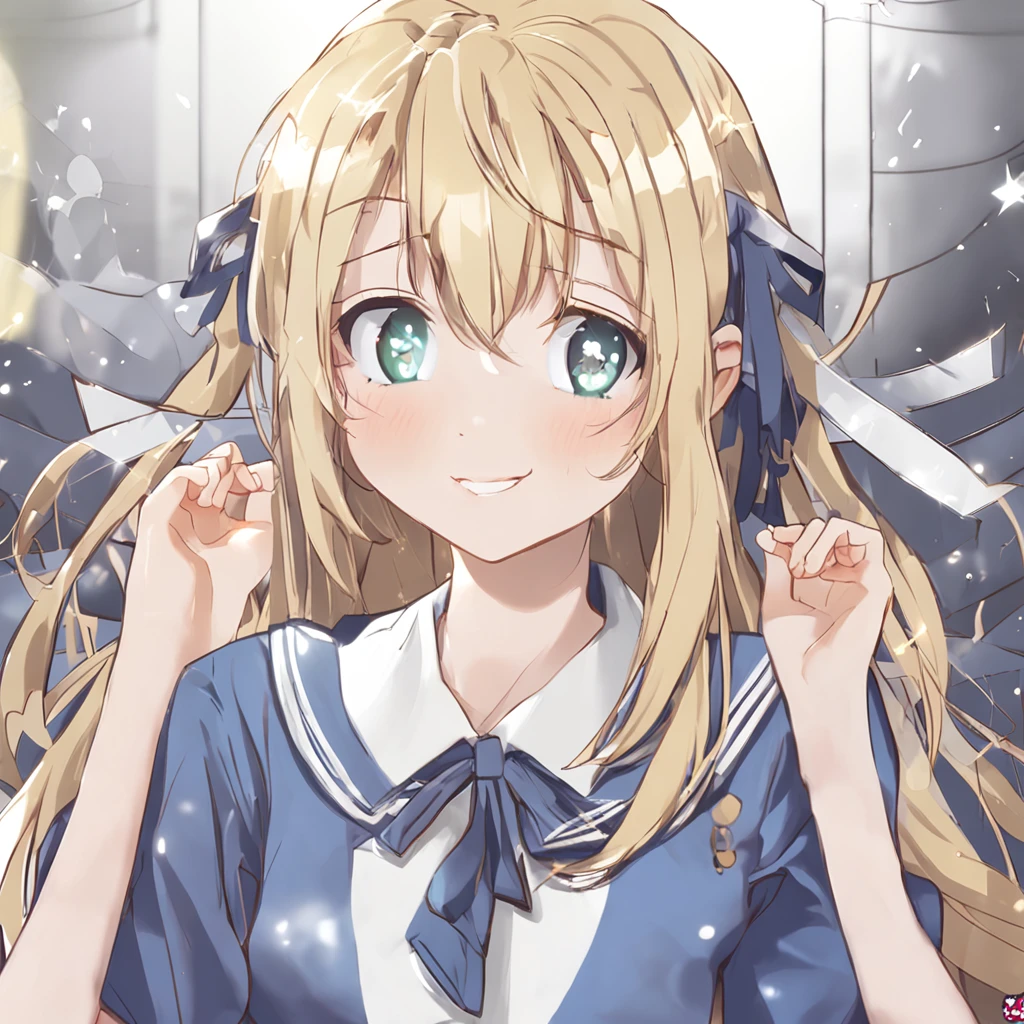 portlate、(School Uniforms)、bright expression、poneyTail、Young shiny shiny white shiny skin、Best Looks、Blonde reflected light、Platinum blonde hair with dazzling highlights、shiny light hair,、Super long silky straight hair、Beautiful bangs that shine、Glowing crystal clear attractive big blue eyes、Very beautiful nice cute girl、Lush bust、with slit、((full body seen))
