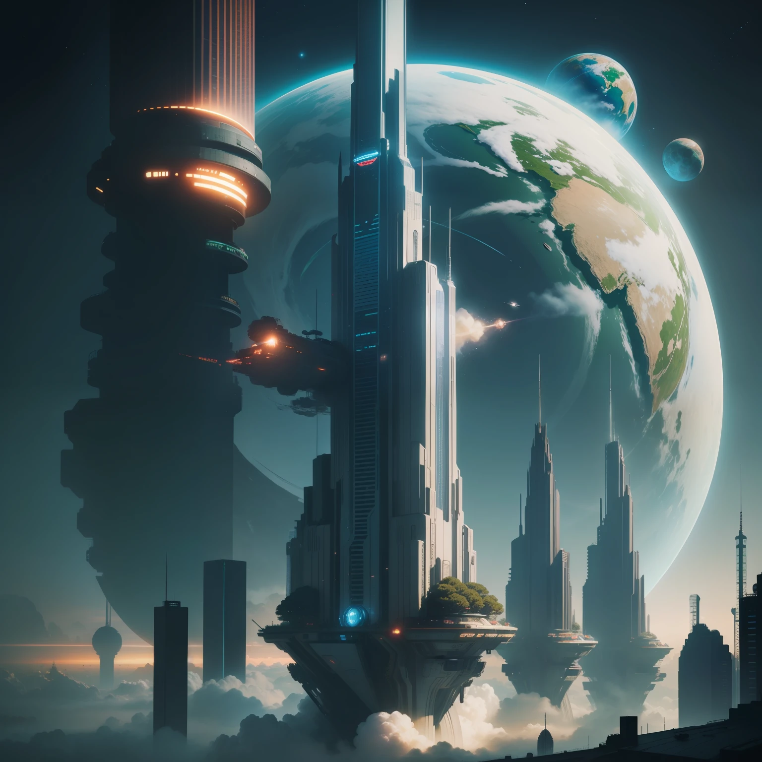 Earth Metropolis cyberpunked epcot A space station Skyscrapers top-quality masterpiece dream 超A high resolution Sci-Fi Art