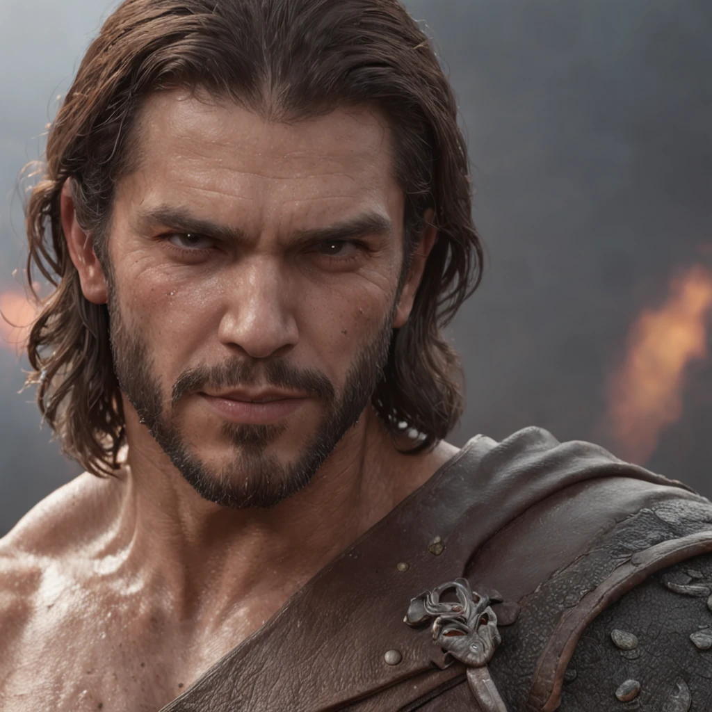 (Professional 3D rendering:1.3) de (Realistic:1.3) Foto de arte mais bonita do mundo,Features soft, bright male heroes, ((Epic hero fantasy rough muscular man wet hero angry look long hair short beard and fierce expression in dynamic pose, fantastic location, majestoso ambiente desordenado)), corpo inteiro 8k unidade render, action shot, poros da pele, very dark lighting, sombreamento pesado, circunstanciado, Rosto detalhado, (vibrante, fotogrdeia realista, Realistic, Dramatic, Escuro, foco nítido, 8k), (Old leather clothes damaged by bad weather:1.4), ((((Use peles)))), (intrincado:1.4), decadente, (altamente detalhado:1.4), pintura digital, rendering by octane, art stations, Conceito-Arte, liso, foco nítido, illustration, germe da arte, (Loish:0.23), Wlop Ilya Kuvshinov, e Greg Rutkowski e Alphonse Mucha Gracias, (global ilumination, studiolight, Light Volumetric), chuva forte, floating particles, patife, fantasia, Onze, corpo inteiroesbian, ((Fundo escuro e antigo da cidade:1.3)),CGSesociedade,art stations