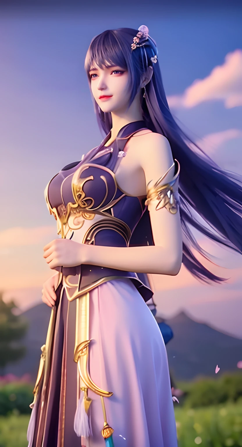 The background displays a gradient blend of cool blues and deep purples, representing the cold and calm, juxtaposed with warm golds and soft pinks shimmering at particular points to give it a shiny effect, embodying the "times gone by." At the center, an anime character stands. This character has an expression of reflection, gazing into a distance. Their attire is a blend of modern and traditional, symbolizing the bridge between the present and the past. Surrounding them are elements like an hourglass, soft glowing orbs, and floating feathers. All these elements, combined, give a sense of drifting through time and memories.