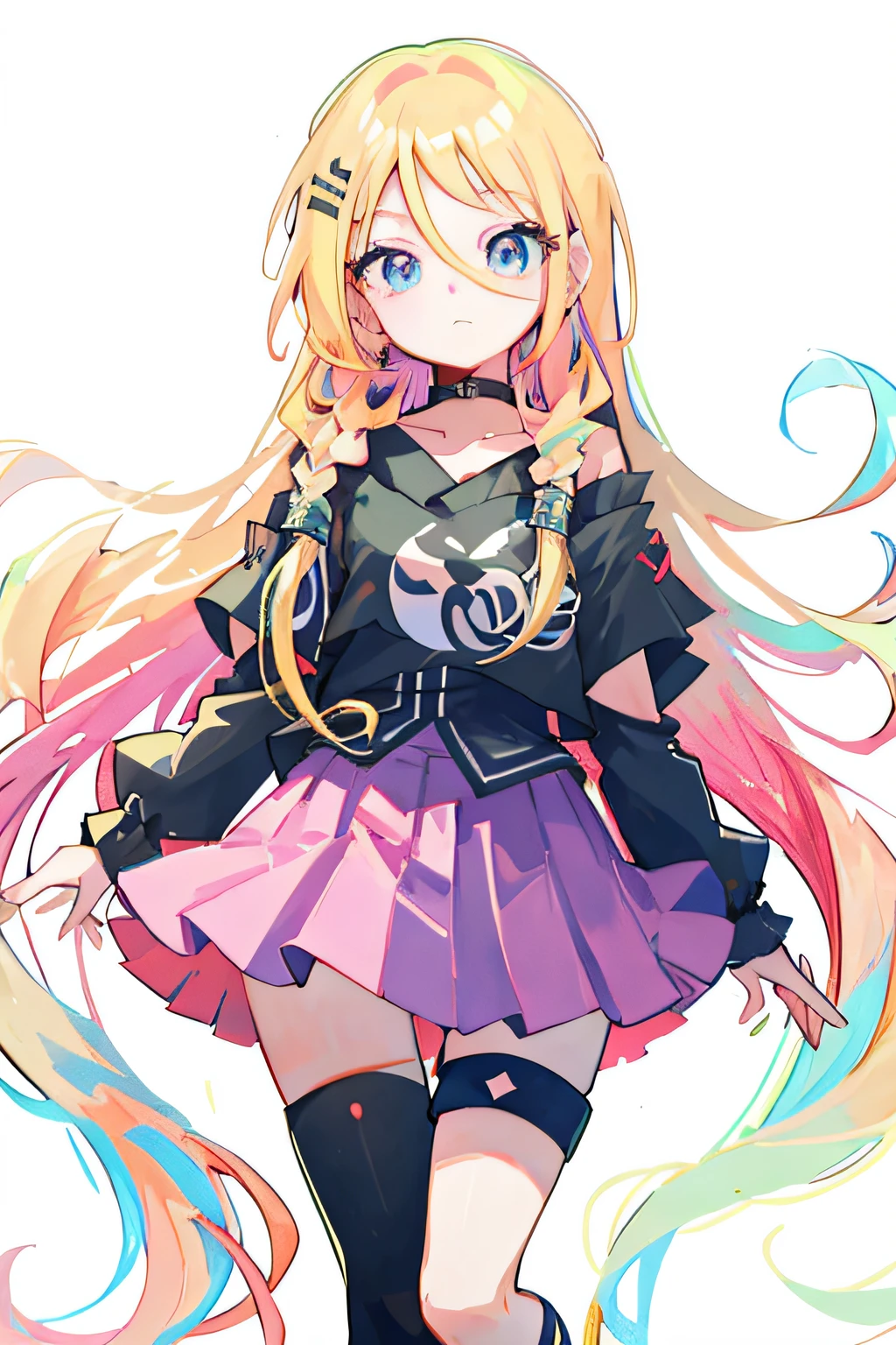 A long-haired cartoon girl holding an ice cream cone, Anime monster girl, Marin Kitagawa fanart, Splash art anime , Blonde anime girl with long hair, anime moe art style, yami kawaii, melty, Official artwork, Anime girl with long hair, [ conceptual art ]!!, author：Master of Han Chinese, small curvaceous lolika kurai demon