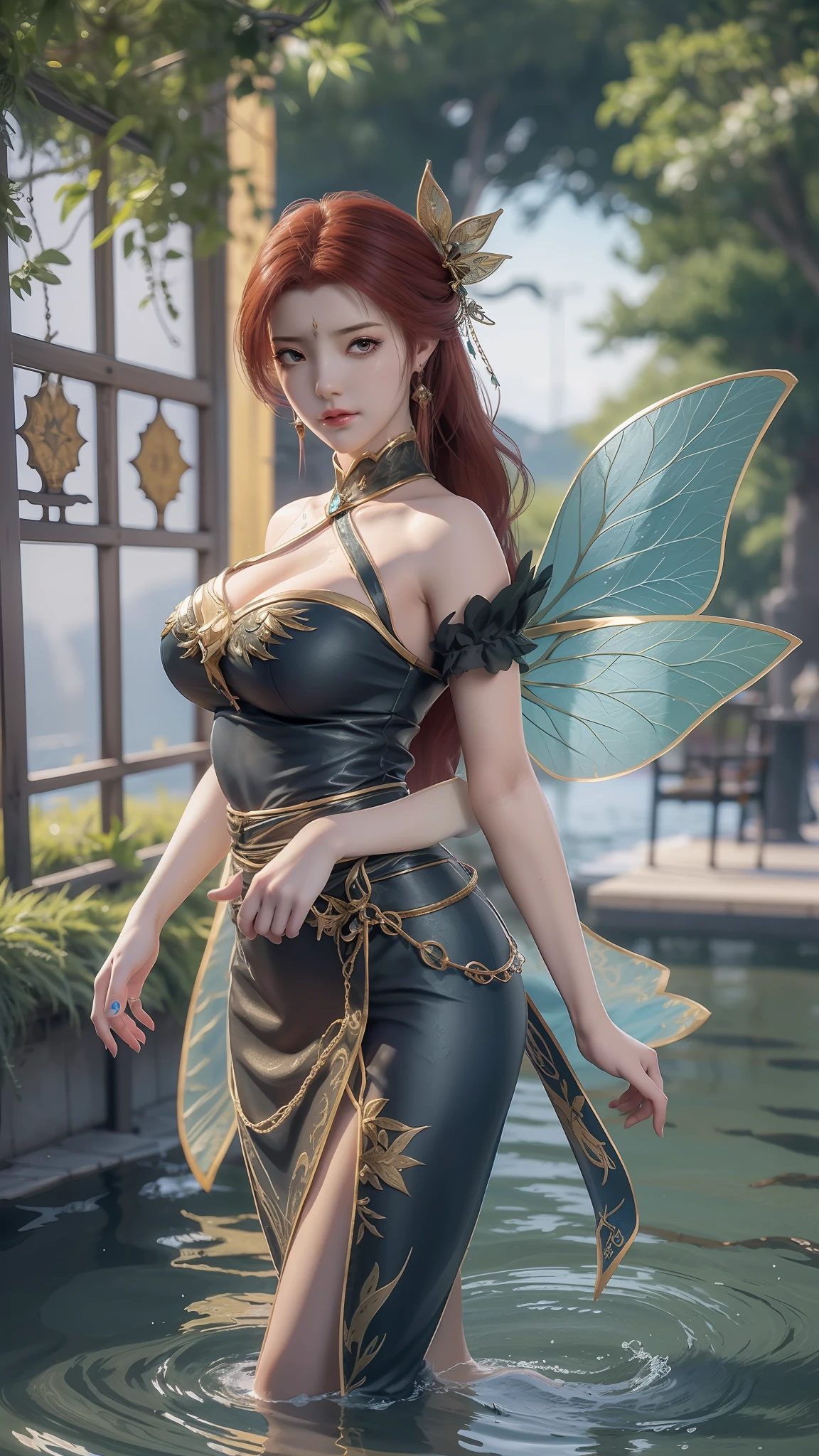 Arapei in a blue and white dress stood in the water, Anime girl walking on water, closeup fantasy with water magic, azur lane style, trending on cgstation, Anime girl cosplay, seraphine ahri kda, Splash art anime Loli, trending at cgstation, realistic water, water fairy, WLOP and Sakimichan