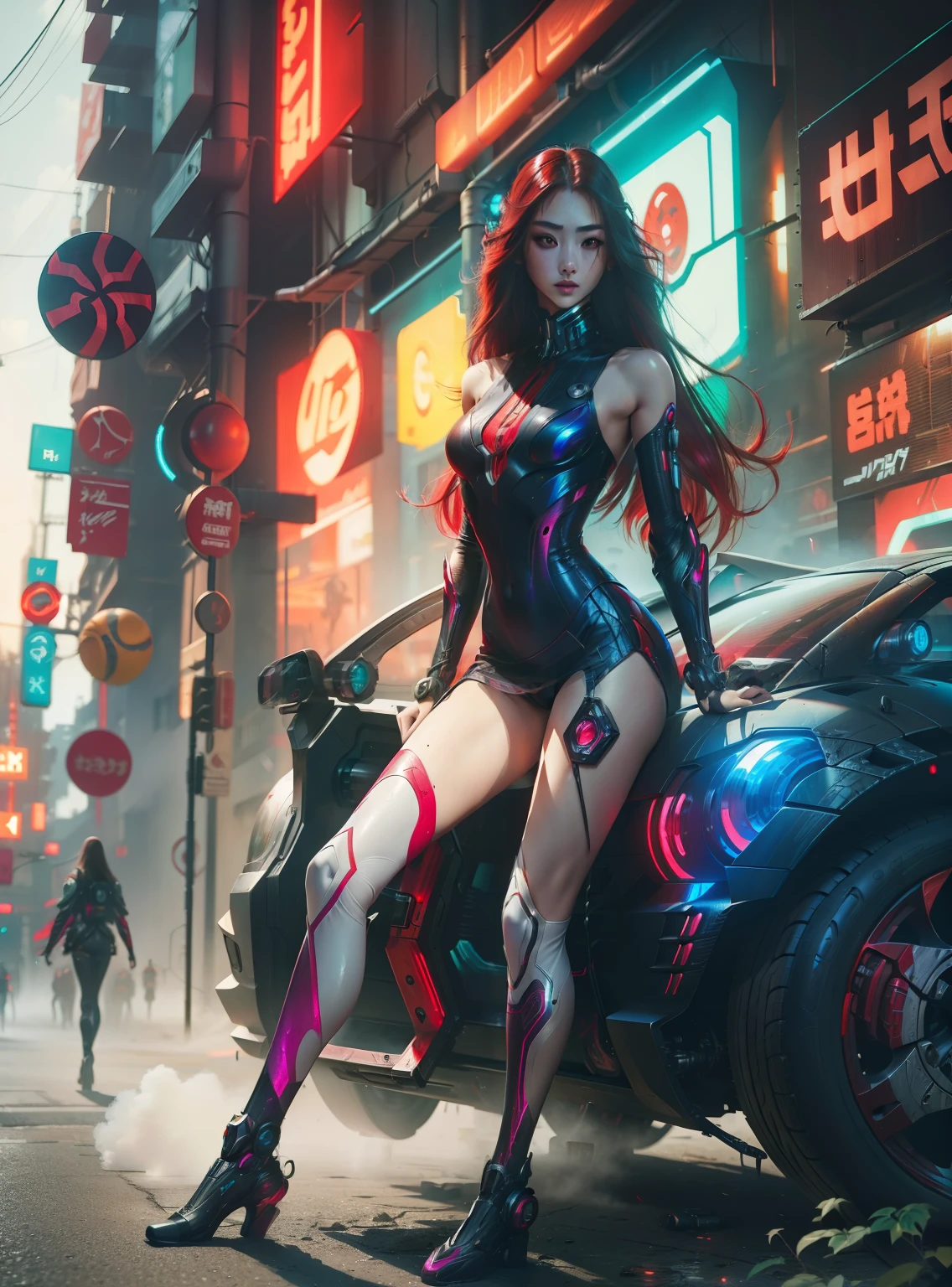 (Real Engine:1.4,Ultra-high resolution,La highest quality:1.4, Realistic:1.4, Skin Texture:1.4, masterpiece:1.8,masterpiece, highest quality), One girl, Ives Girl, Mecha, Beautiful lighting, (Neon Light: 1.2), (evening: 1.5), "masterpiece, highest quality, 1 Girl, Full body portrait, Sensual pose, ojos greenes, Multicolored Hair+payment:1.3+Rosado:1.3+green:1.3, Sculpted legs and seductive curves, ,Medium milk beautiful milk, Beautiful Face, lots of water droplets, cloud, evening, Open Floor Plan, watercolor, Neon Light:1.2, evening:1.5, Mecha, Beautiful lighting, Bright Neon Light: 1.2, An unforgettable and mysterious night: 1.5",,Beautiful and slender hands、(Big eyes、Well-formed face)smile