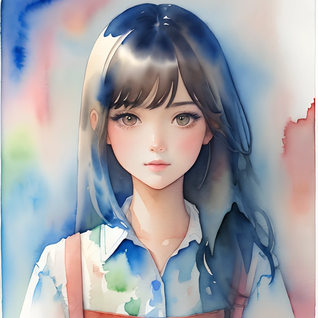 (​masterpiece)、(top-quality:1.1)、(ultra-detailliert)、Best Illustration、detaile、(watercolor paiting:1.4)、(handdraw:1.2)、(Watercolor Brush Hair)、cute girl in