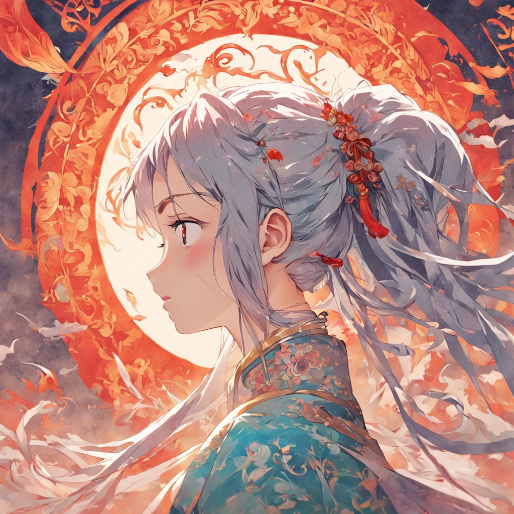 (White background:1.4),(Silhouette of a girl's head, Eyes closed, colorfull long hair, Oriental elements),(Chinese illustration:1.3,paper art:1.3, Quilted paper art:1.2),( reasonable design, Clear lines, High sharpness,Best quality, Very detailed, Masterpiece, movie light effect, 4K )
