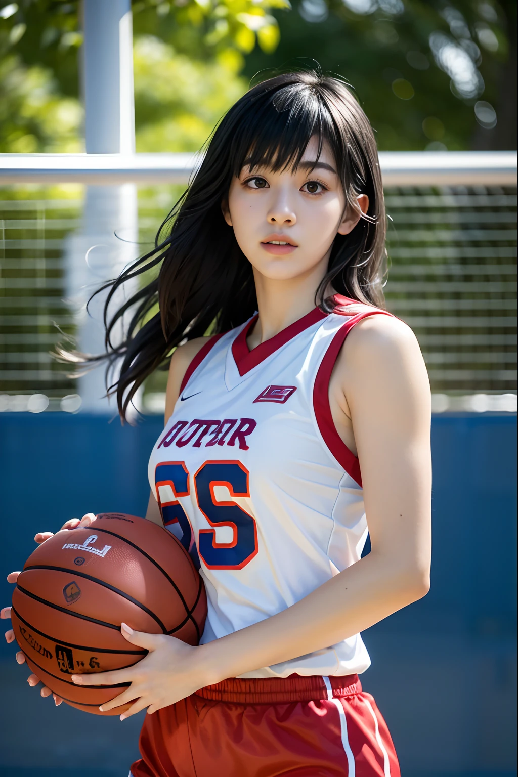 (8k, best quality, masterpiece:1.2), (realistic, photo-realistic:1.37), ultra-detailed,best quality, ultra high res, professional lighting, photon mapping, radiosity, physically-based rendering, cinematic lighting, basketball court,depth of field, sharp focus,sunbeam, good composition,(bokeh:1.2) 1girl,solo,(full body), (closed mouth),beautiful detailed eyes, pose, narrow waist,basketball uniform, black hair,messy hair,long hair floating in wind,(ulzzang-6500:1.2)
mix4, hiqcgbody
