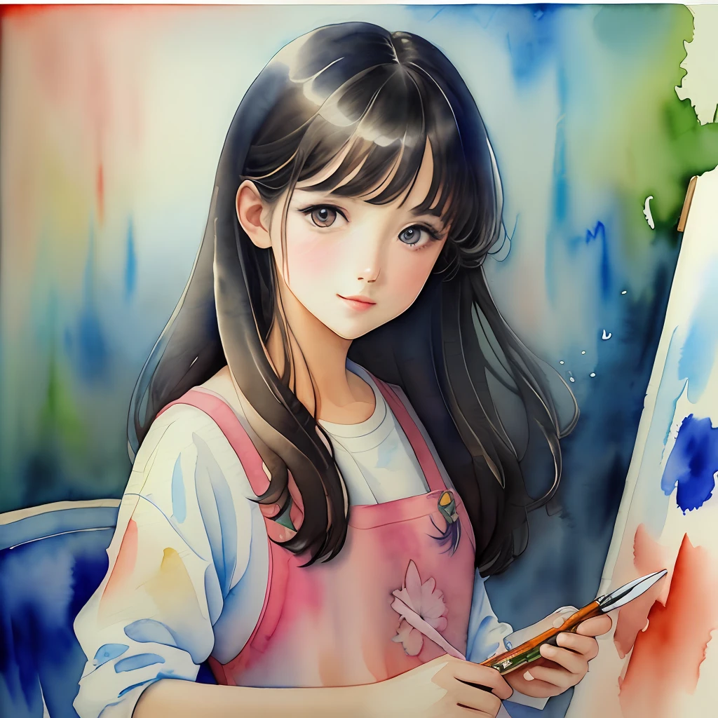 (​masterpiece)、(top-quality:1.1)、(ultra-detailliert)、Best Illustration、detaile、(watercolor paiting:1.4)、(handdraw:1.2)、(Watercolor Brush Hair)、cute girl in