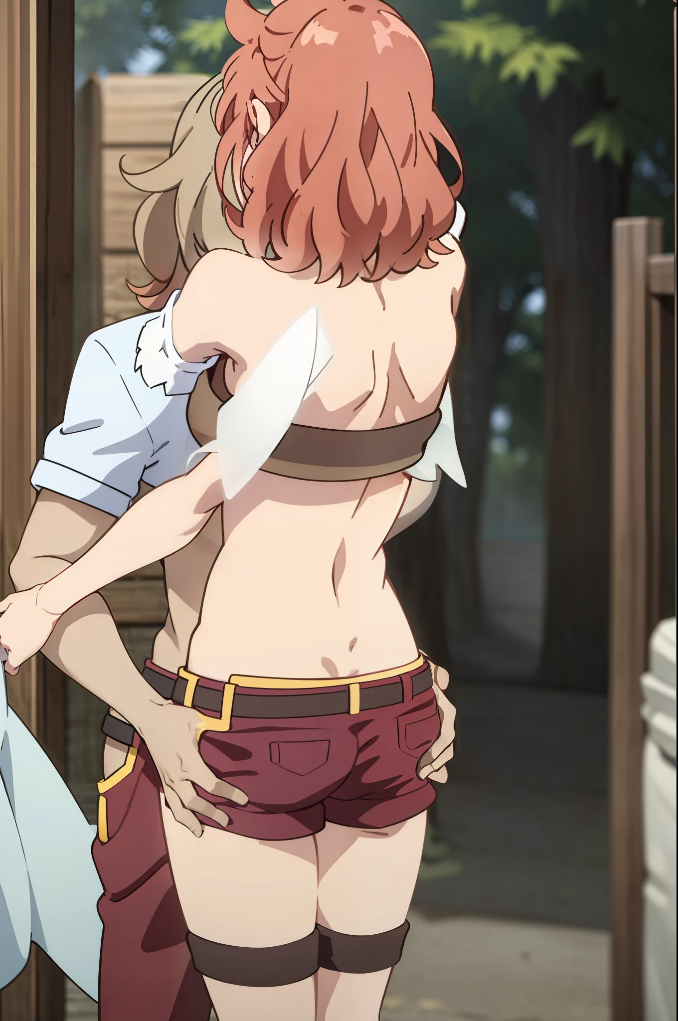 senna 1girl, 1boy, thigh sex, penis, crop top, highleg panties, mature male, grabbing, hug from behind,, masterpiece, best quality, highly detailed,brown eyes