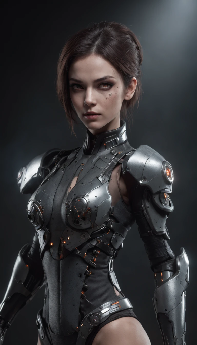 Beautiful cyborg warrior woman in rusty magic style, cyberpunk augmentation, Cyber Software, Cyborg, carbon fibers, Chrome, Implants, metal skull, Cyber plate armor, (Dark atmosphere:1.2), (Mist & Smoke), (It's Dark Night:1.3), the scars, (dark medium length disheveled hair:1.1), (eye shadows:1.1), (beautifully detailed glow:1.2), (Cinematic lighting), intricately details, A high resolution, Rounded eyes, Detailed facial features, sharp-focus, smooth, Aesthetic, Detailed dark background of industrial plant, Stylish pose, dynamicposes, (dramapaint)Eyes, HDR (High Dynamic Range), Ray Tracing, NVIDIA RTX, Super-Resolution, Unreal 5, Subsurface Scattering, PBR Texturing, Post-Processing, Anisotropic Filtering, Depth-Of-Field ,Maximum Clarity And Sharpness, Multi-Layered Textures, Albedo And Specular Maps, Surface Shading, Accurate Simulation Of Light-Material Interaction, Octane Render, Two-Tone Lighting, Low ISO, White Balance, Rule Of Thirds, Wide Aperture, 8K RAW, Efficient Sub-Pixel, Sub-Pixel Convolution, (Luminescent Particles:1.4), {{Masterpiece, Best Quality, Extremely Detailed CG, Unity 8k Wallpaper, 3D, Cinematic Lighting, Lens Flare}}, (bodysuit:1.2), Cyberpunk 2077