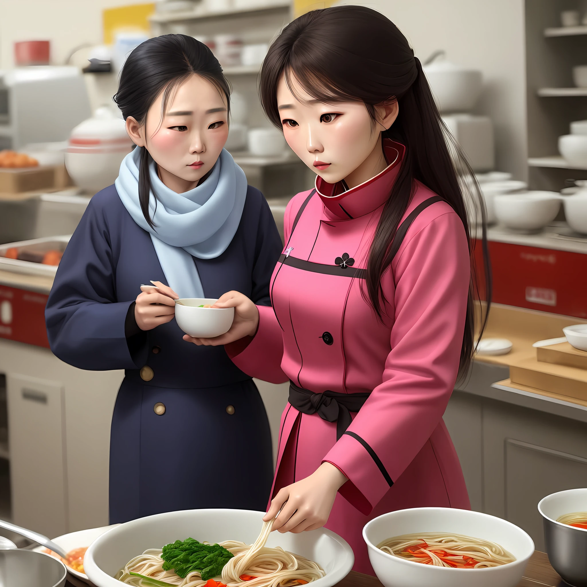North Korean clothes women hold cold noodles